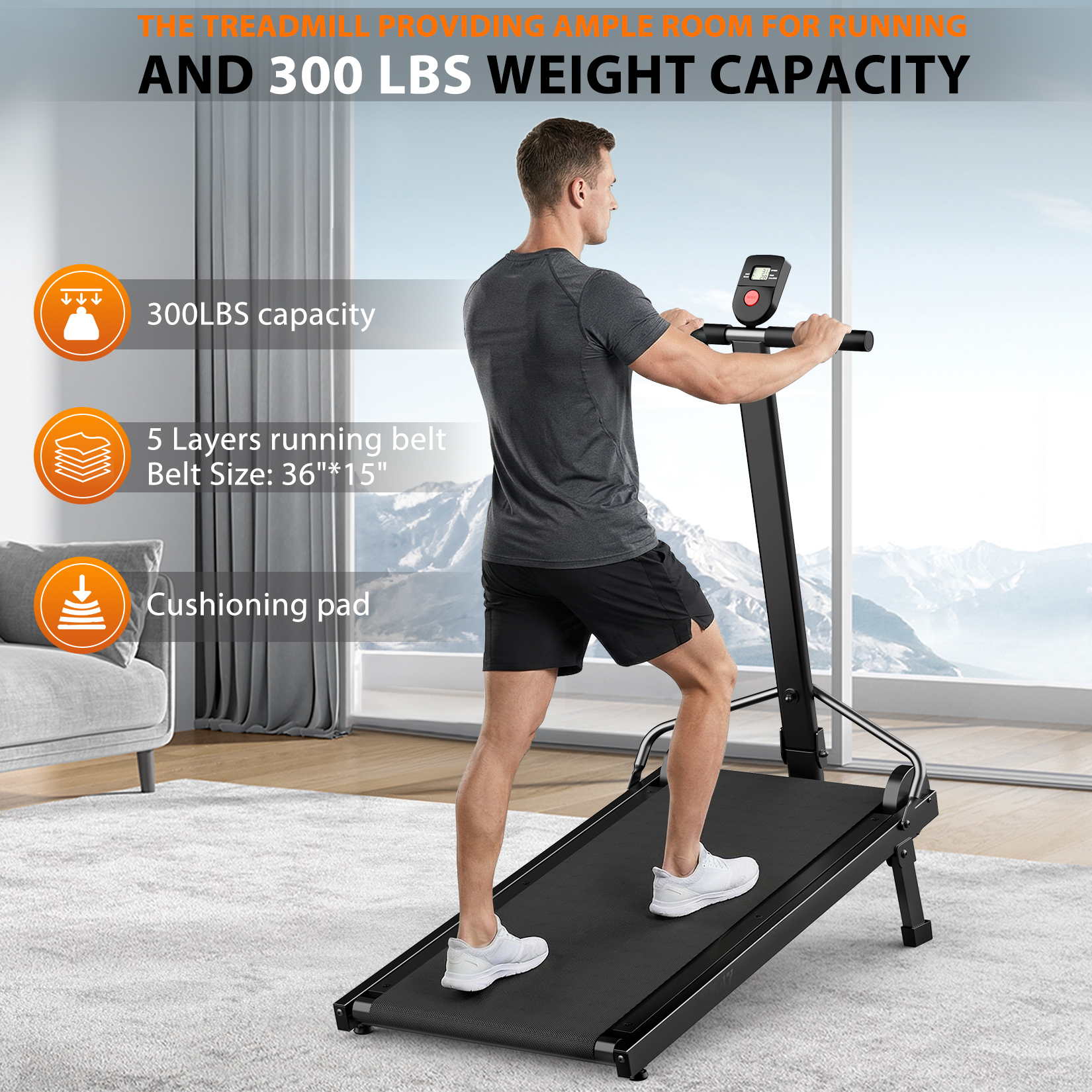 Manual Treadmill with 18% Fixed Incline, Foldable Non Electric Treadmill with Dual Flywheel System, 300LBS Capacity, LCD Monitor, Compact Foldable Design for Home Indoor Walking Jogging