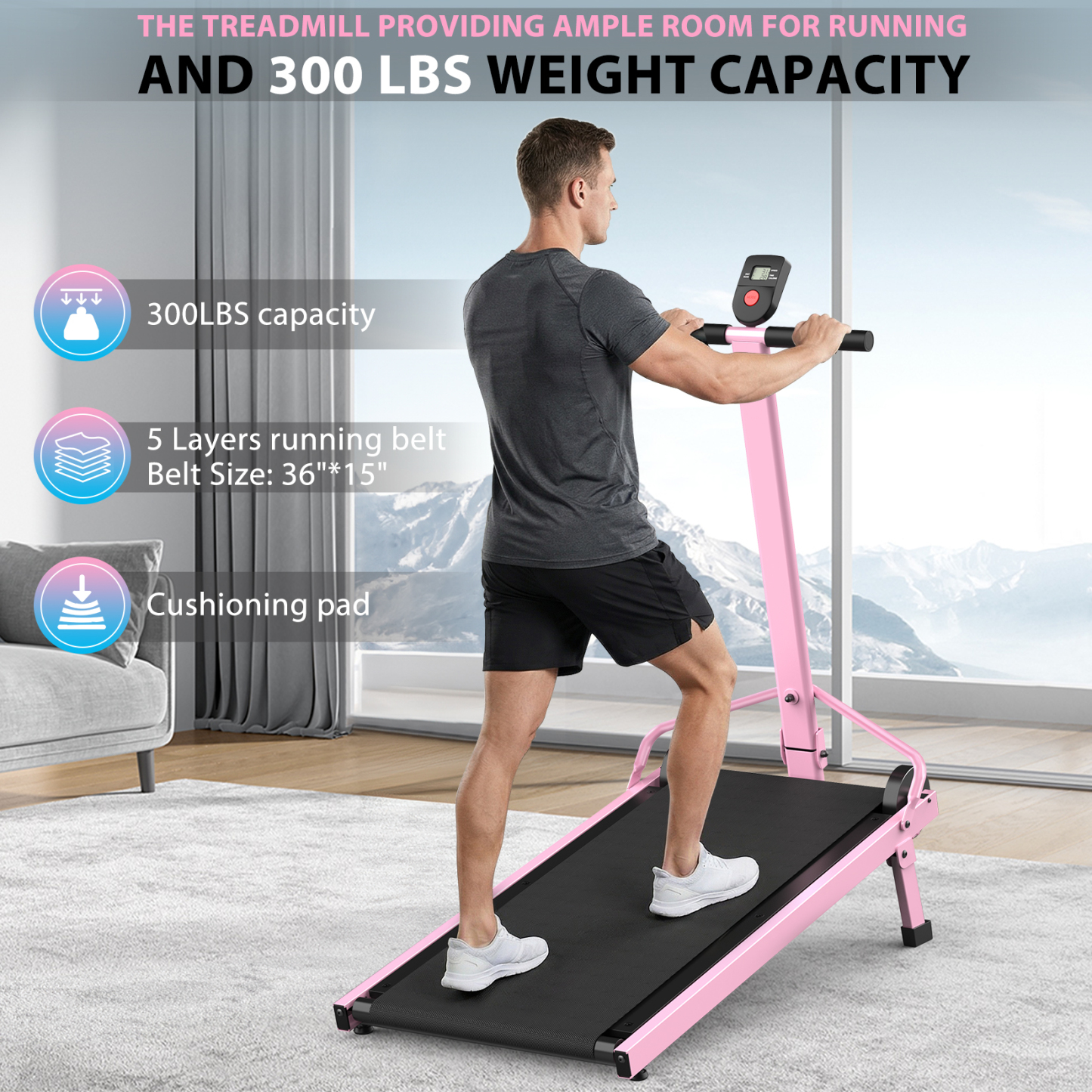 Manual Treadmill with 18% Fixed Incline, Foldable Non Electric Treadmill with Dual Flywheel System, 300LBS Capacity, LCD Monitor, Compact Foldable Design for Home Indoor Walking Jogging