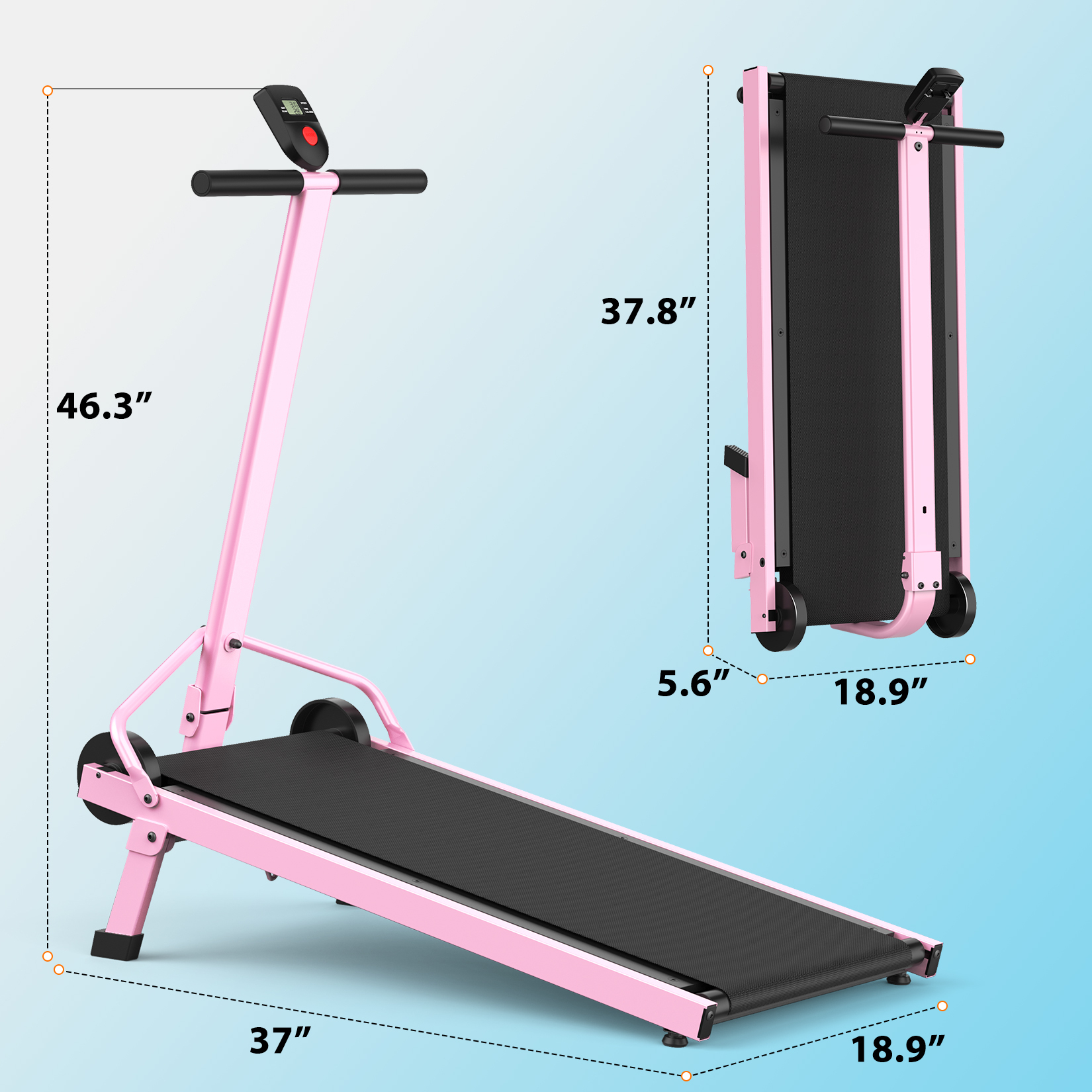 Manual Treadmill with 18% Fixed Incline, Foldable Non Electric Treadmill with Dual Flywheel System, 300LBS Capacity, LCD Monitor, Compact Foldable Design for Home Indoor Walking Jogging