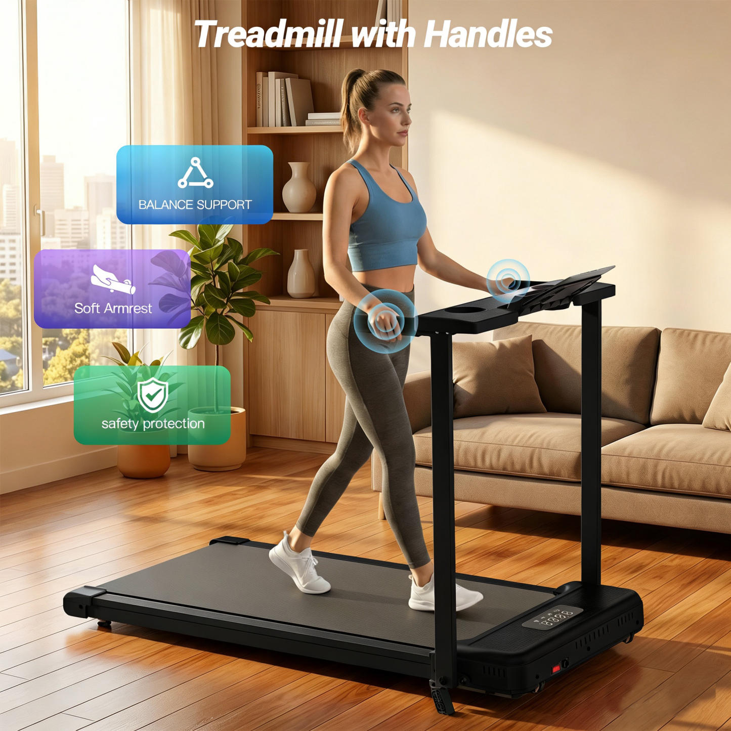 Simpfree 8% Incline Treadmill for Home Office,3.5HP Walking Pad with Desk & Handle Bar 350 lbs Weight Capacity, Electric Running Machine with LED Display & Remote Control, 90% Pre-assembled