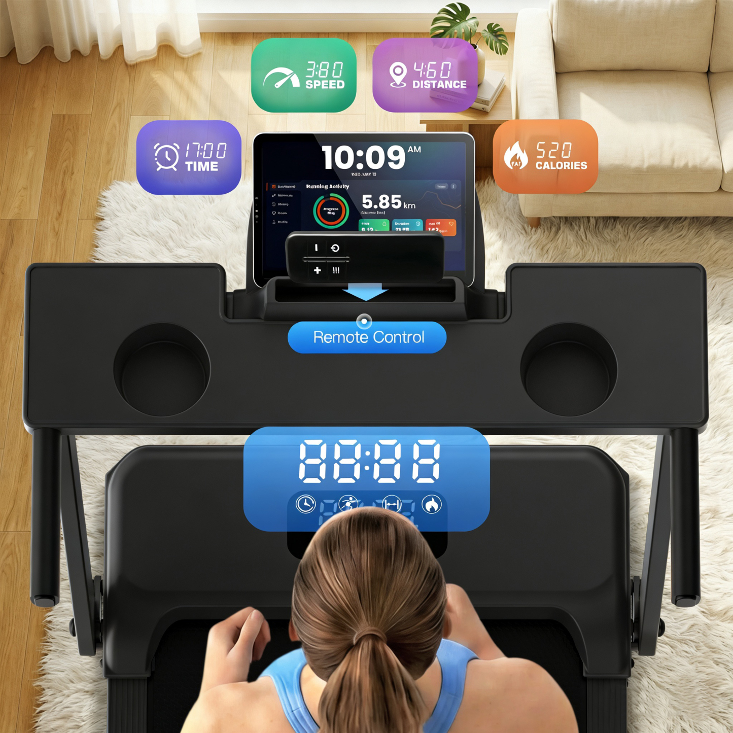 Simpfree 8% Incline Treadmill for Home Office,3.5HP Walking Pad with Desk & Handle Bar 350 lbs Weight Capacity, Electric Running Machine with LED Display & Remote Control, 90% Pre-assembled