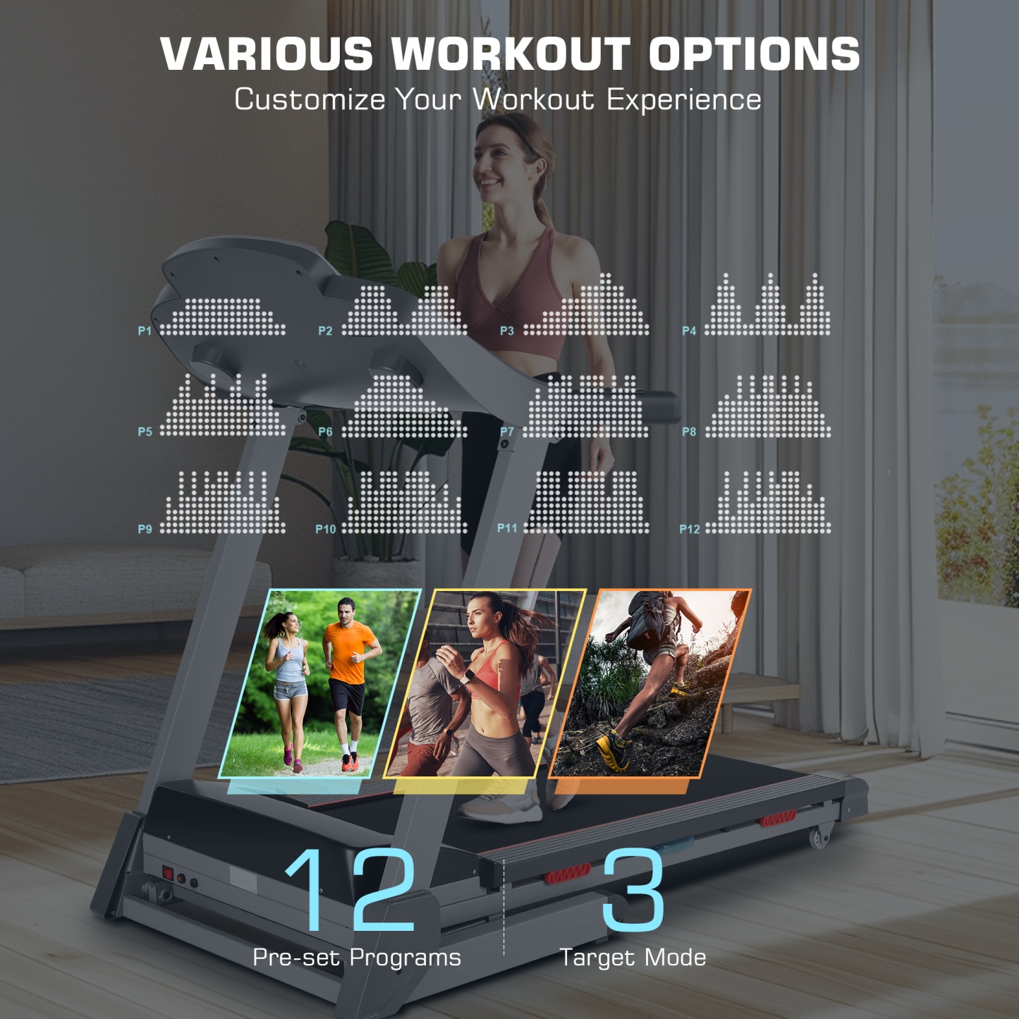 Simpfree Treadmill with 15-Level Auto Incline, 300LBS Electric Treadmill for Home Gym Cardio Training, 3.25HP Running Machine Home Exercise, Smart APP & Audio Speakers, LED(Silver)