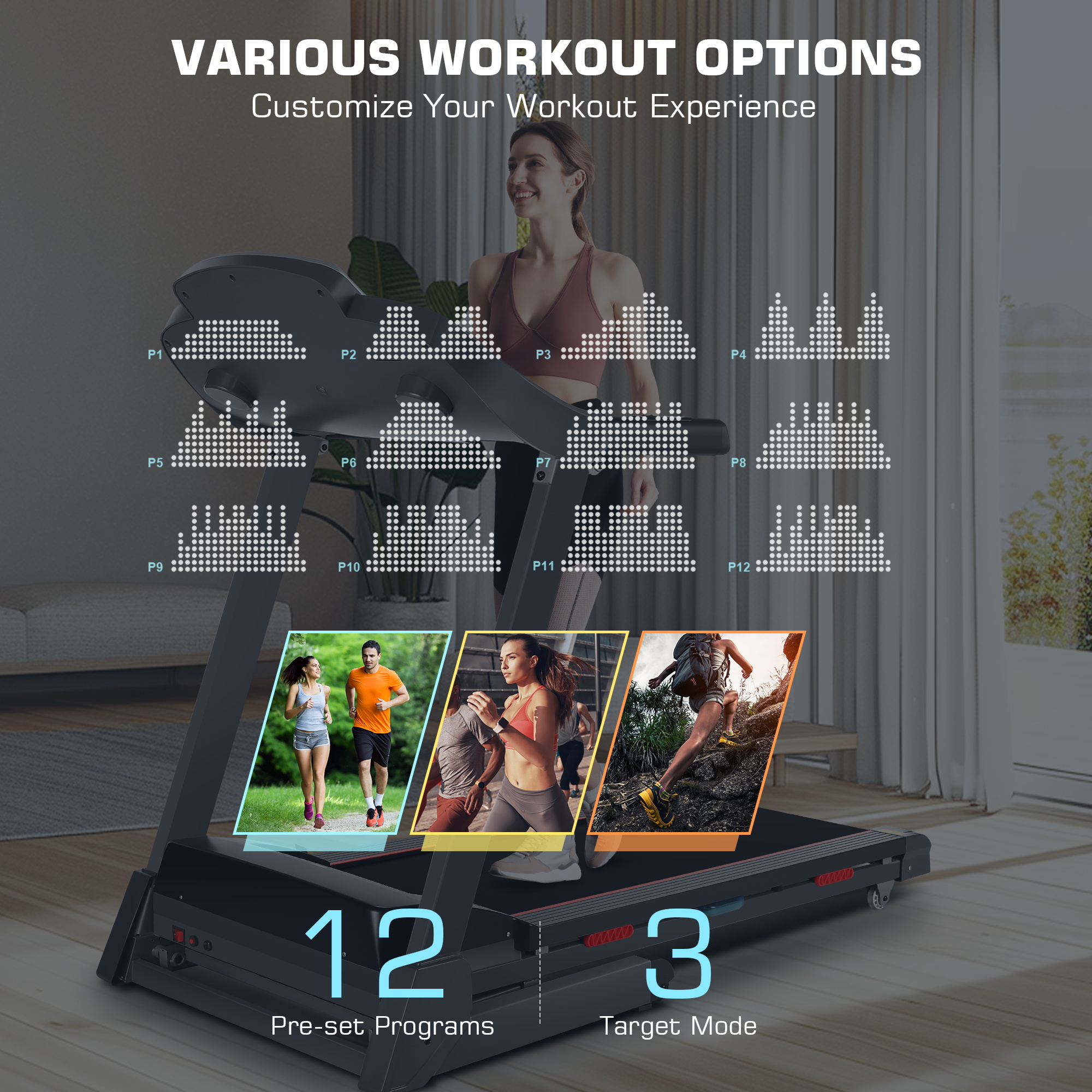 Simpfree Treadmill with 15-Level Auto Incline, 300LBS Electric Treadmill for Home Gym Cardio Training, 3.25HP Running Machine -20P