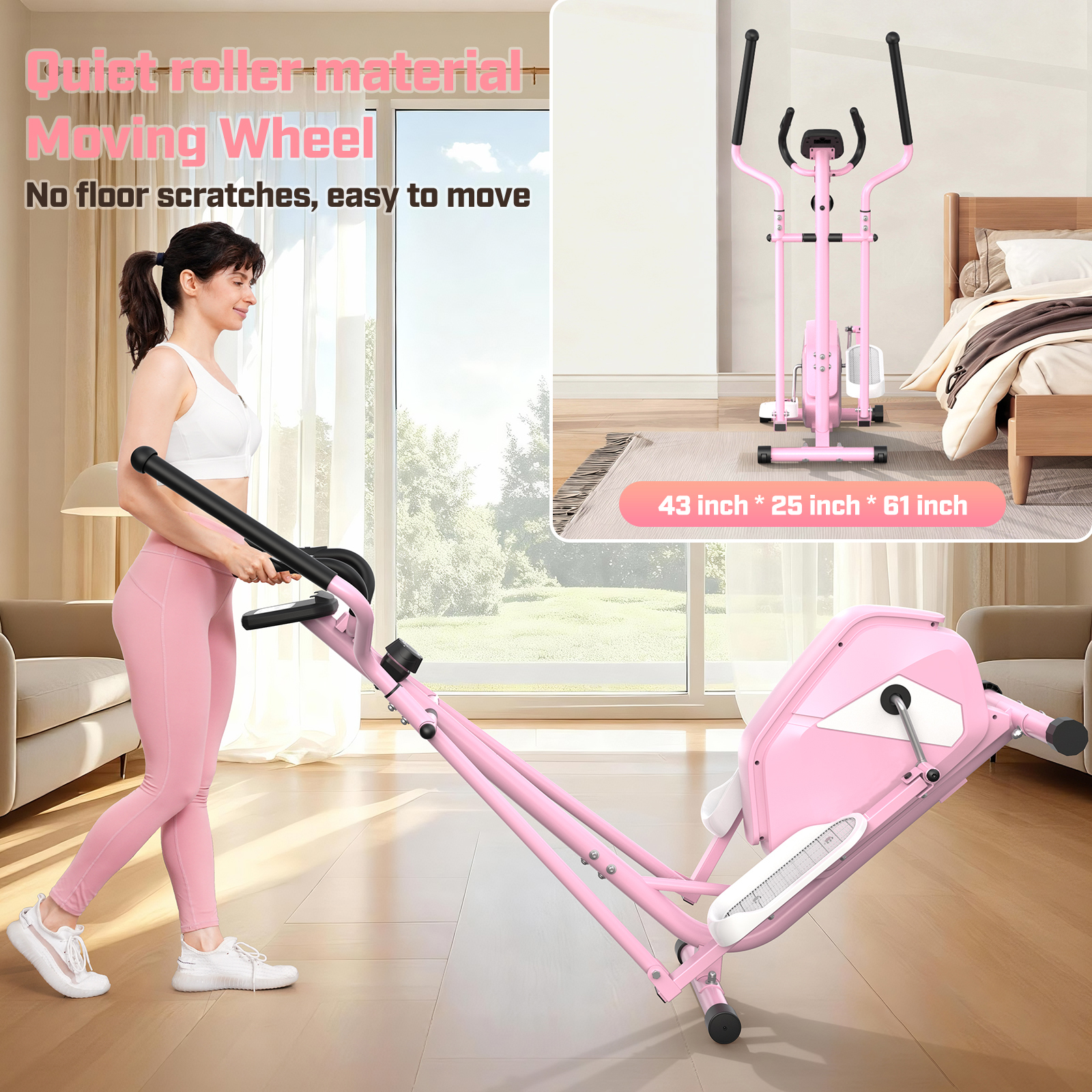 FUNMILY Ultra-Quiet Heavy Duty Elliptical Machine | 400LBS Capacity, 15-Inch Natural Stride, 14 Resistance Levels, Low Impact Cardio for Home Gym, Seniors & Small Spaces