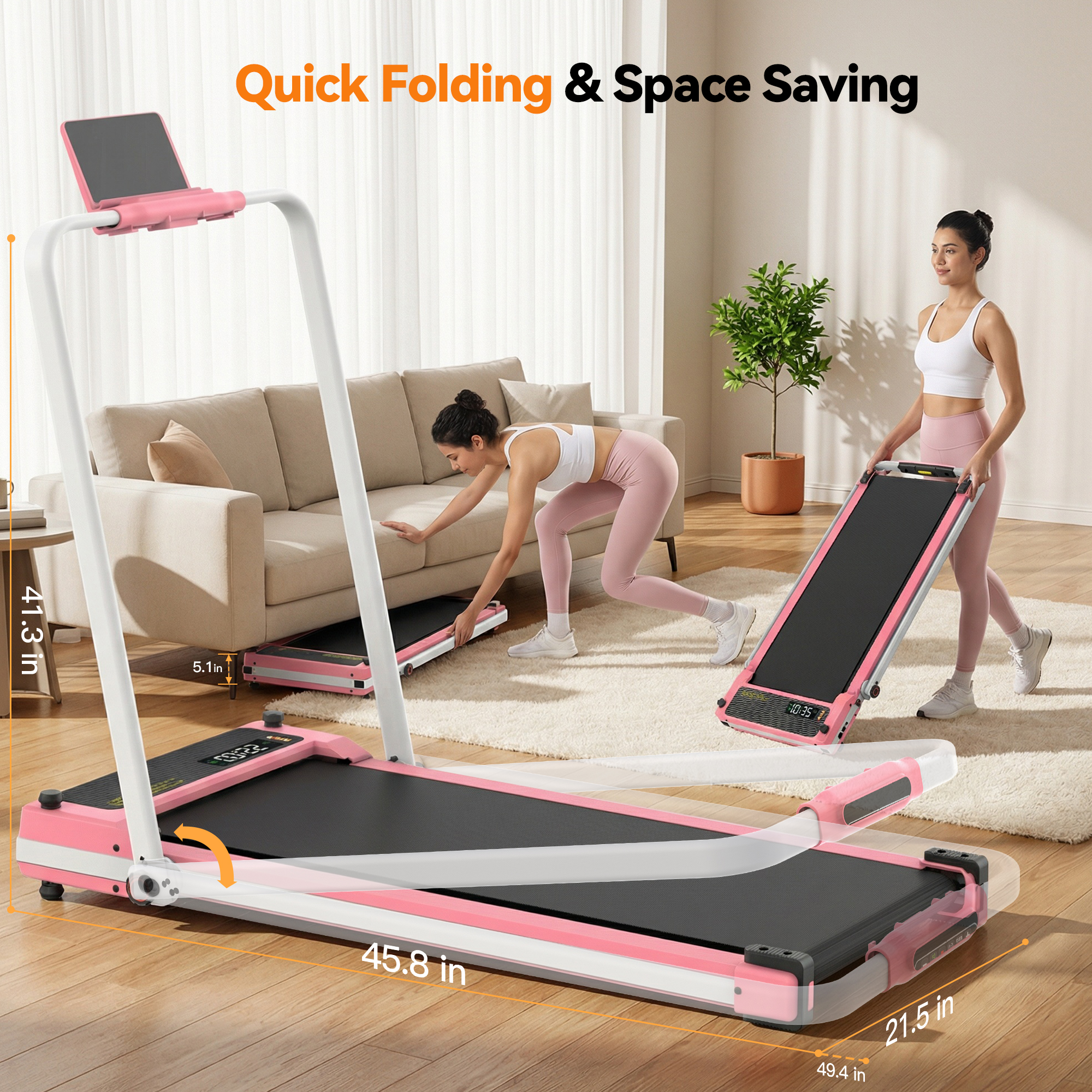 Simpfree Walking Pad Treadmill with Foot Massage, Versatile Dual-Sided Under Desk Treadmill with Handle Bar, 2.5HP Foldable Treadmill for Home/Office with 300LBS Weight Capacity,0.6-7.5MPH