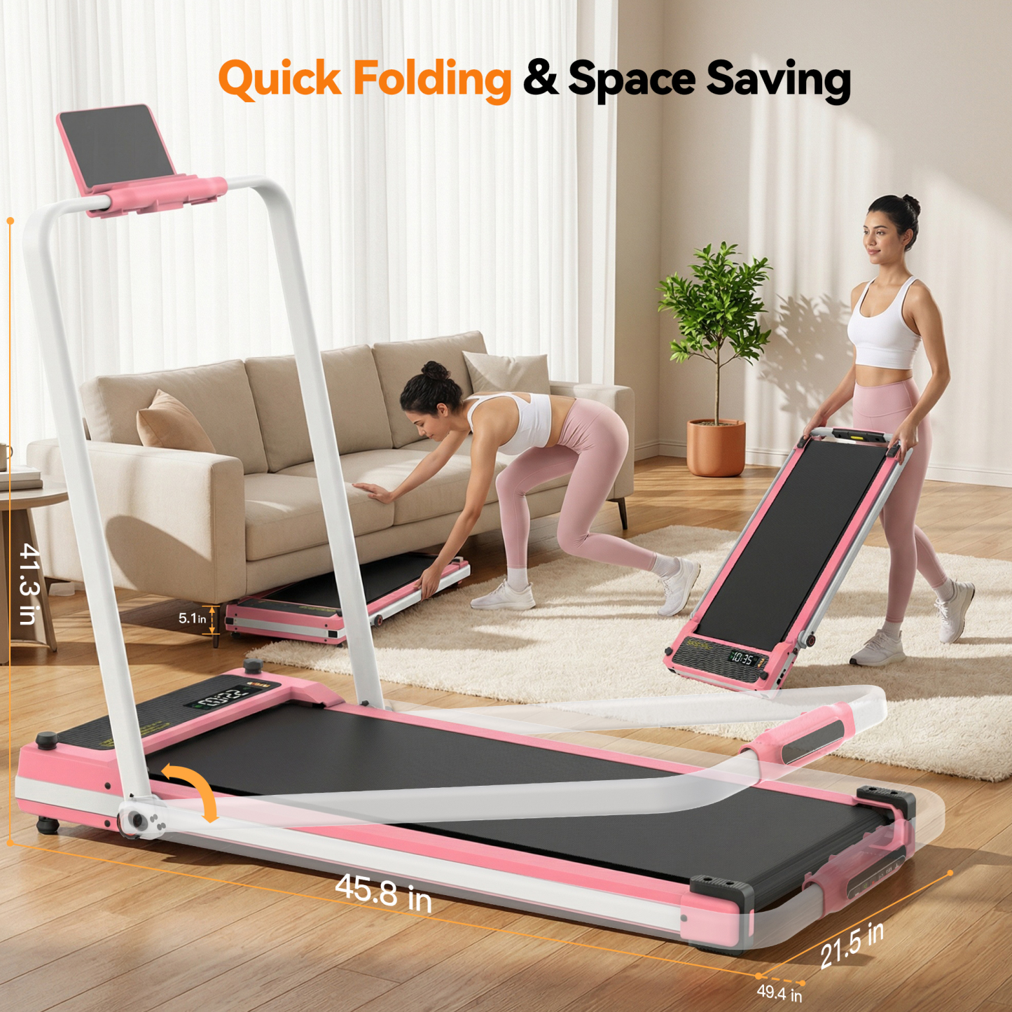 Simpfree Walking Pad Treadmill with Foot Massage, Versatile Dual-Sided Under Desk Treadmill with Handle Bar, 2.5HP Foldable Treadmill for Home/Office with 300LBS Weight Capacity,0.6-7.5MPH