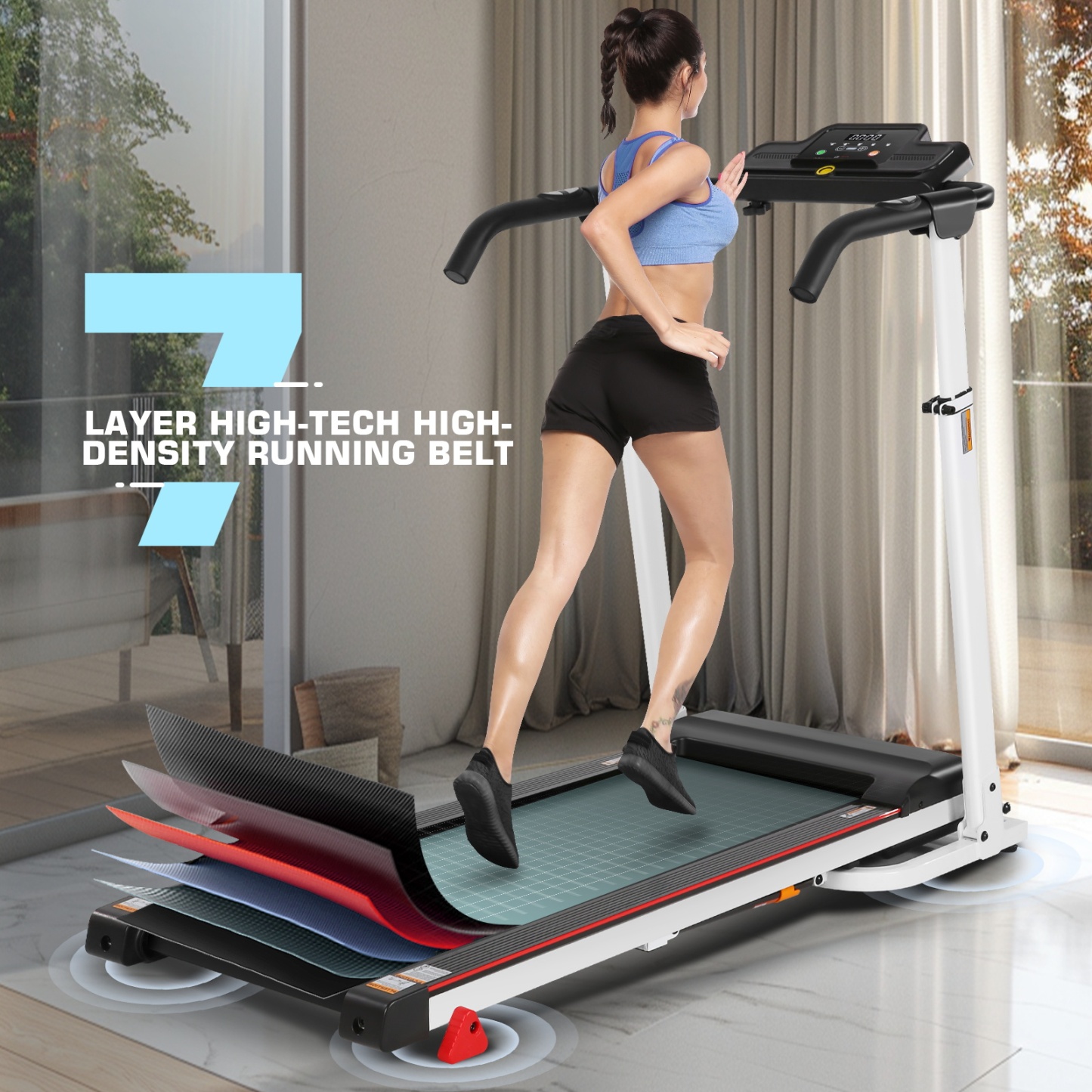 Treadmill with Removable Table/ Height-Adjustable Treadmill，2.5 HP Portable Folding Treadmill for Home, Running Machine with 3 Inclines