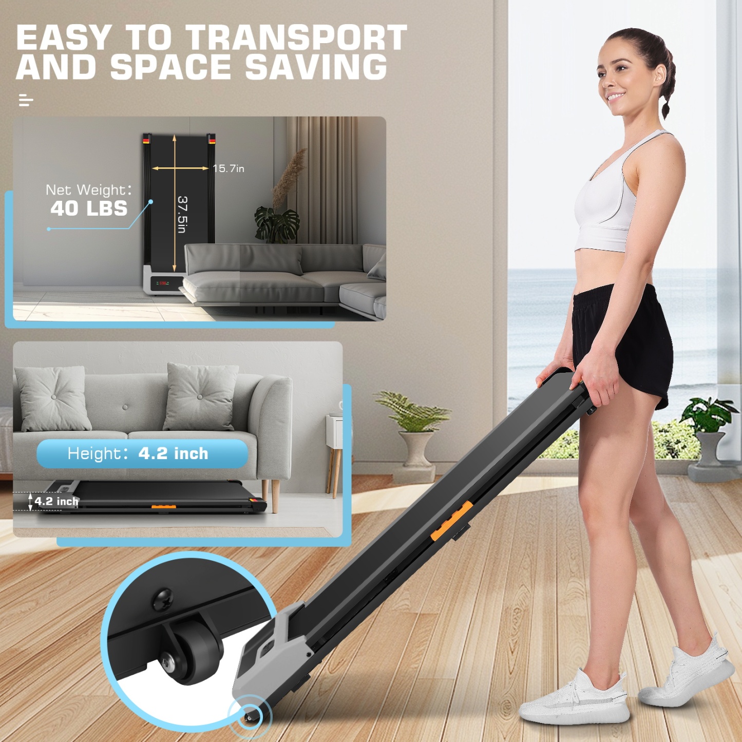 Simpfree Walking Pad with Shock-absorbing Rubber, 2 in 1 Under Desk Treadmill with Remote Control, 300lbs Portable Treadmill with 3 Custom Modes, 0.6-4mph/h (Gray)