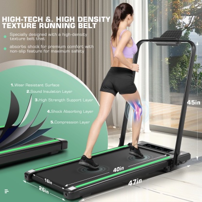 2 in 1 Under Desk Treadmill with Incline-Max 300lb Capacity, Walking Pad/Compact Electric Treadmill for Home/Gym/Office with LED Touch Screen/Remote Watch/2s Folding Treadmill（Green）