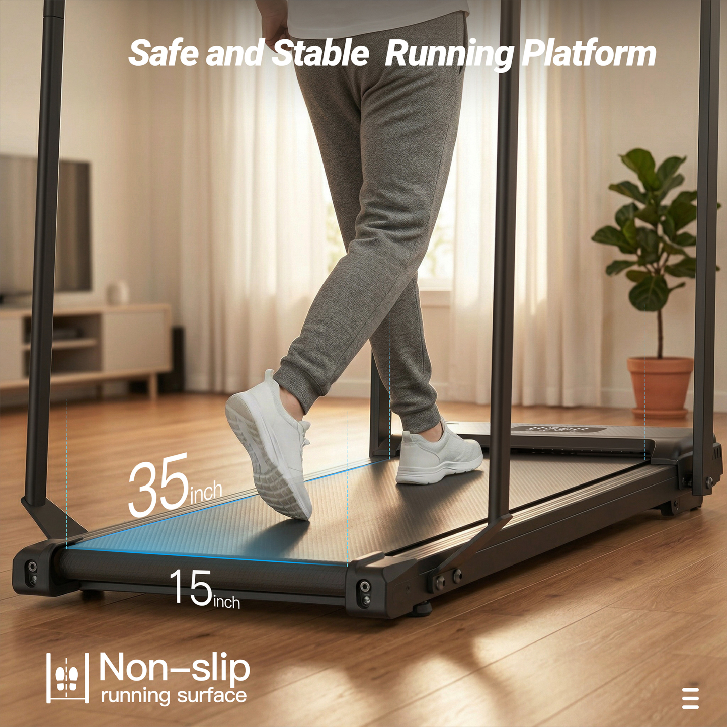 Simpfree 2.5HP Treadmill for Home 300 lbs Capacity, Walking Pad with Full-Length Handrails for Seniors, 5% Incline Portable Running Machine with Remote Control, LED Display, Cup & Phone Holder