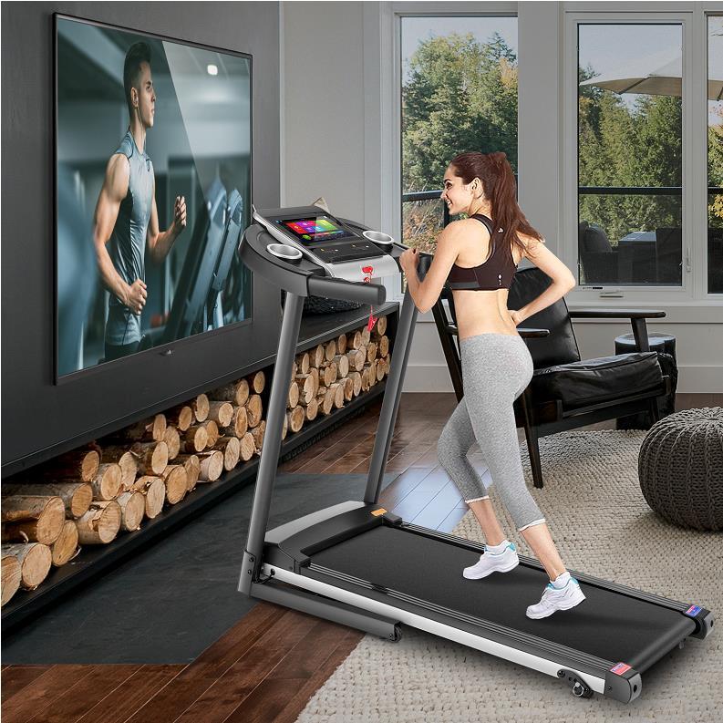 Folding Treadmill with 10" HD TV Movie Touchscreen and 3D Virtual Sports Scene, 3.25HP Electric Treadmill with Incline for Home, Running Jogging Walking Exercise Machine Easy Assembly（Black）
