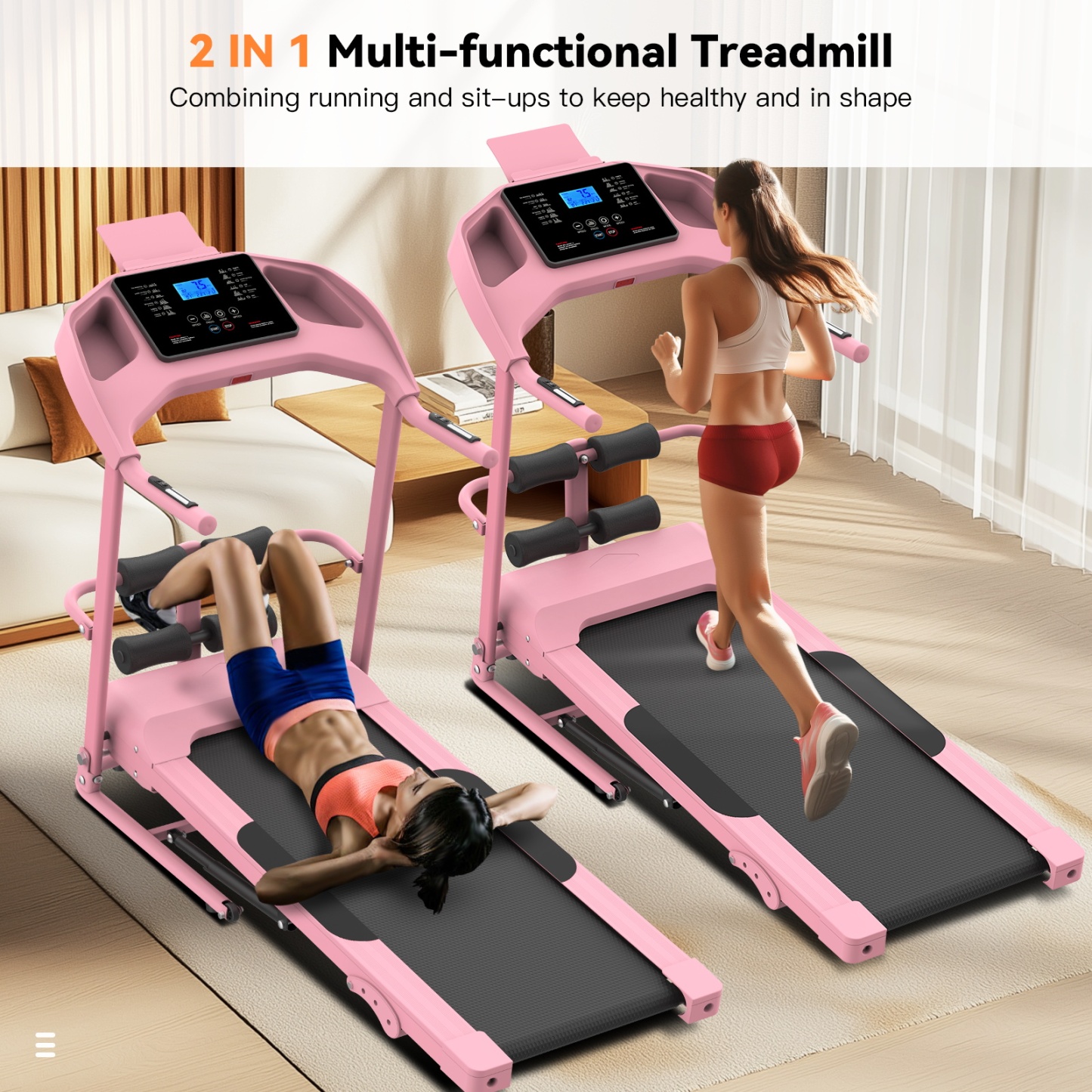 Treadmill with 8% Incline, 3.0 HP Foldable Compact Treadmill with Sit-up Function, 300 lbs Walking Running Treadmill with LCD Display for Exercise, 12 Programs