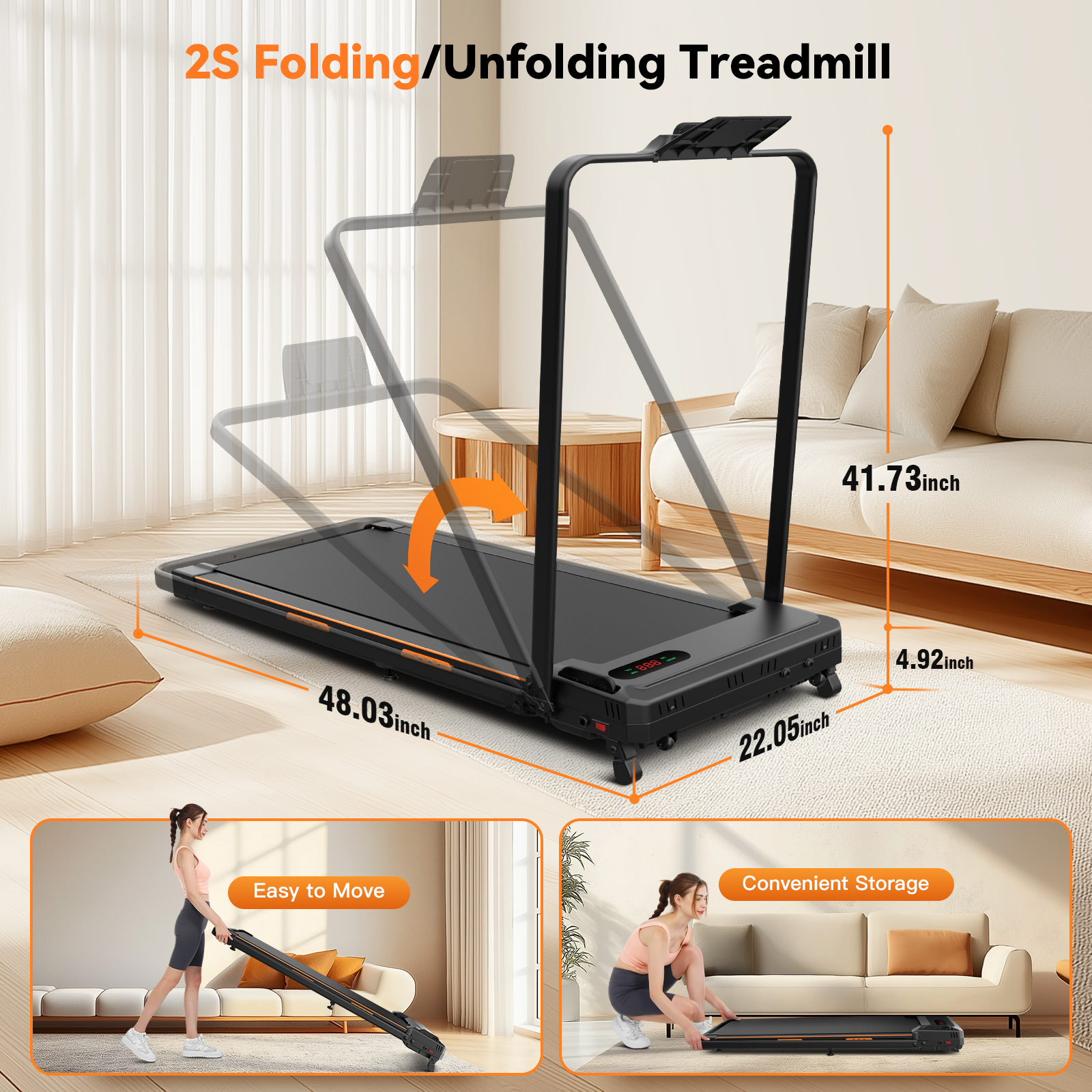 2 in 1 Walking Pad Treadmill with 6% Incline and Handle Bar, Under Desk Treadmill for Home Small Office with 300 lb Capacity ,2.5HP Portable Folding Treadmill with LED Screen and shock-absorbing