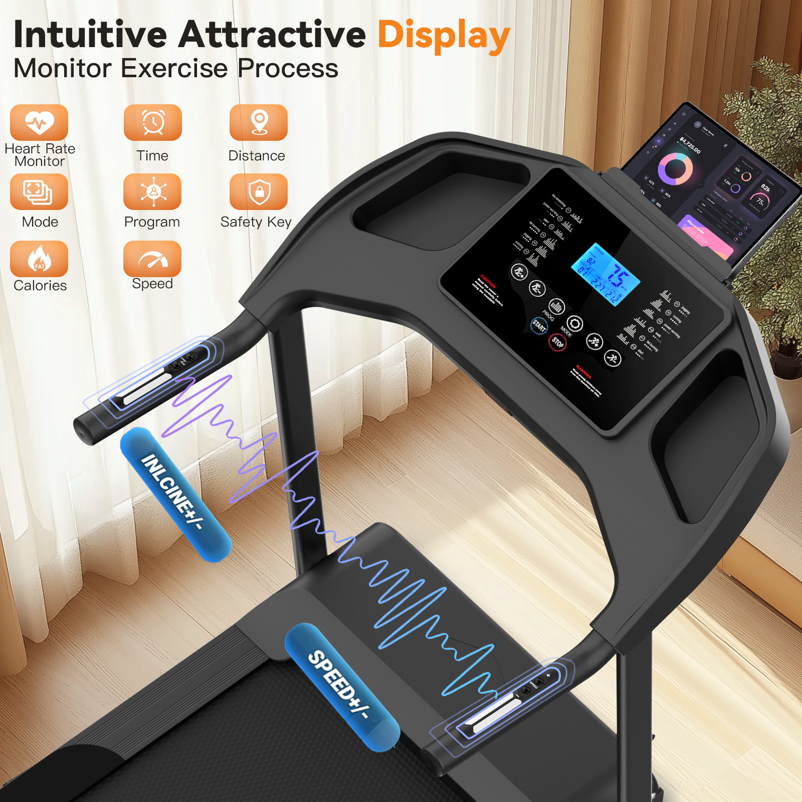 Simpfree 4.5HP Folding Treadmill for Home with 20% Auto Incline,400lbs Capacity,8.5MPH Portable Treadmill,12+3 Programs