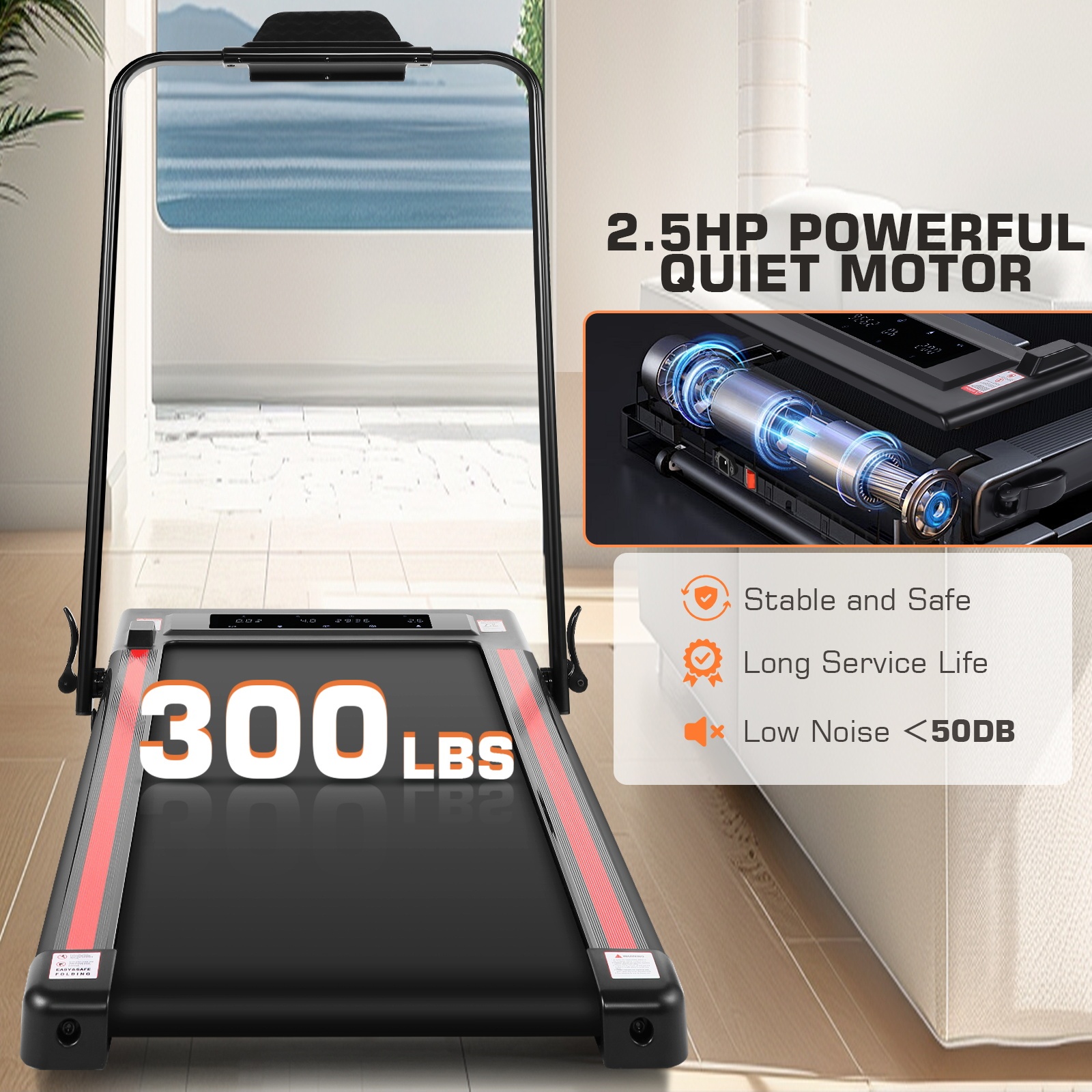 Simpfree 2 in 1 Under Desk Treadmill with Incline, Max 300lbs Capacity, Walking Pad/Compact Electric Treadmill for Home/Office with LED Touch Screen/Remote Watch |2s Folding Treadmill（Red）