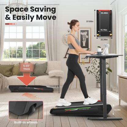 Walking Pad Treadmill with 5% Incline, 2.5HP Under Desk Treadmil with Remote and Unique Lamp Strip Design for Walking Running, Black & Red 300 Lbs Capacity