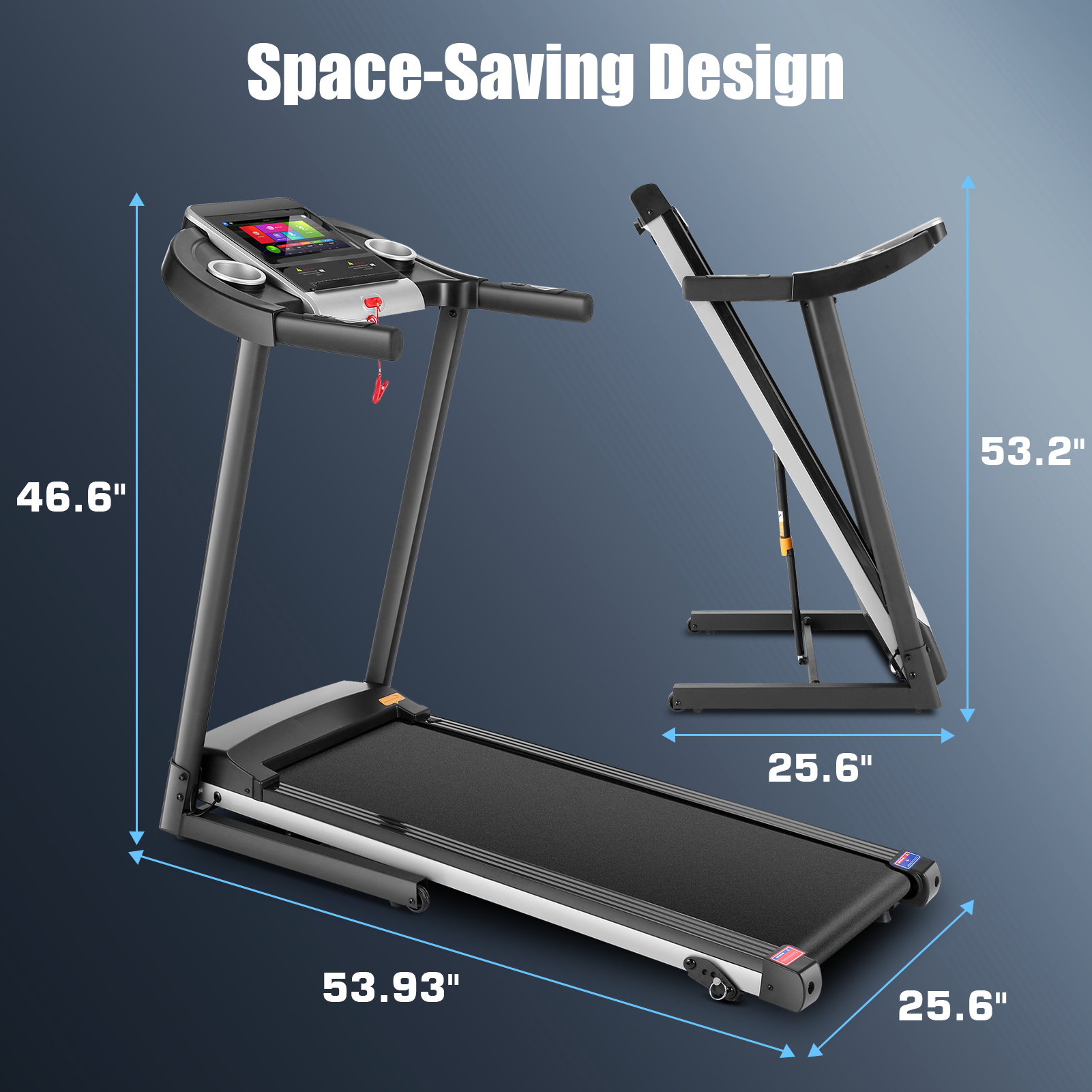 Folding Treadmill with 10" HD TV Movie Touchscreen and 3D Virtual Sports Scene, 3.25HP Electric Treadmill with Incline for Home, Running Jogging Walking Exercise Machine Easy Assembly（Black）