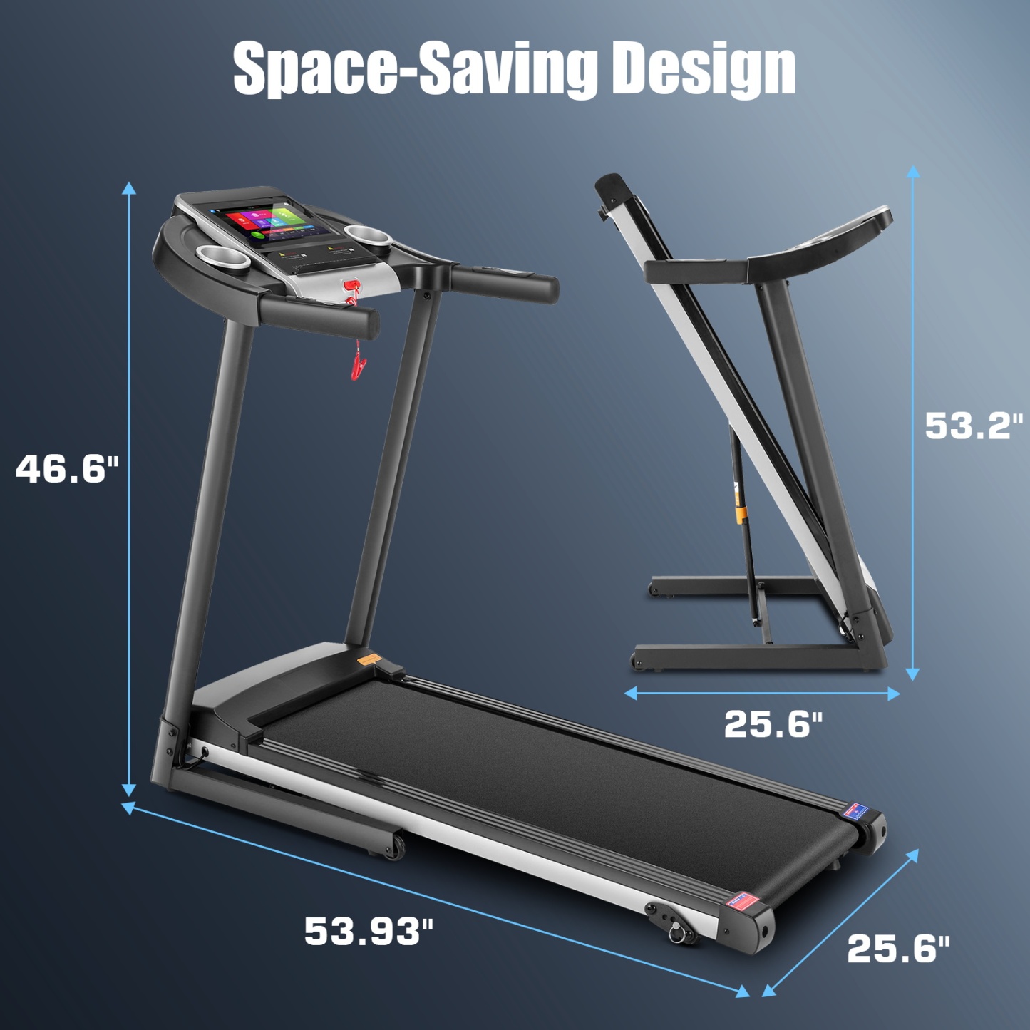 Folding Treadmill with 10" HD TV Movie Touchscreen and 3D Virtual Sports Scene, 3.25HP Electric Treadmill with Incline for Home, Running Jogging Walking Exercise Machine Easy Assembly（Black）