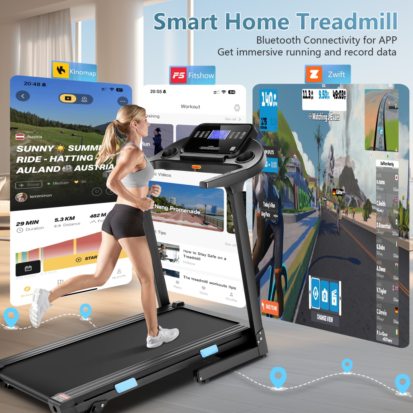Simpfree Treadmill 300 lb Capacity, 18" Wide Belt Electric Treadmill with Incline & Bluetooth Audio Speakers, 3.25HP Electric Folding Treadmills with App, Indoor Walking Running Exercise for Home