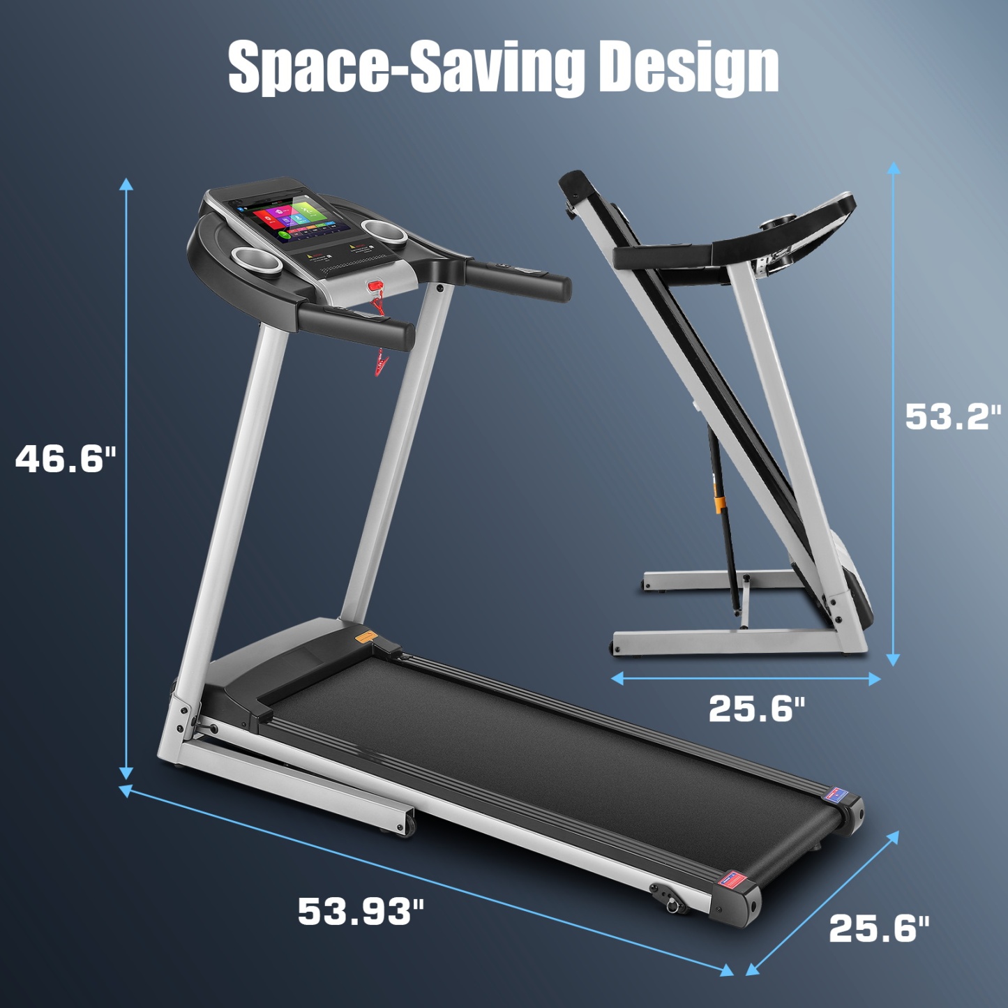  Home Treadmill--Treadmill with 10" HD TV Movie Touchscreen and 3D Virtual Sports Scene, Folding Treadmill with WiFi Connection, Speaker, Wide Belt, Youtube（Silver）