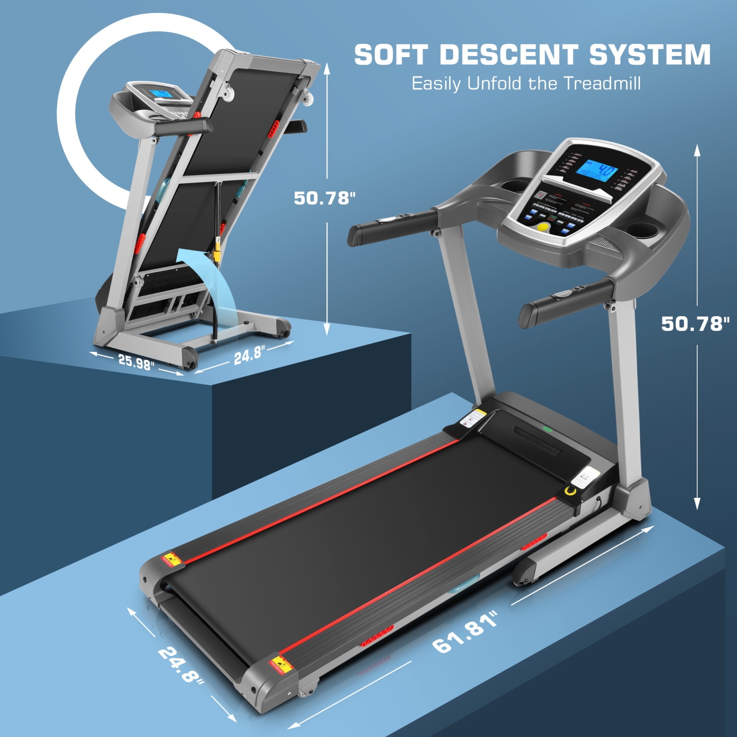 Simpfree Treadmill with 15-Level Auto Incline, 300LBS Electric Treadmill for Home Gym Cardio Training, 3.25HP Running Machine Home Exercise, Smart APP & Audio Speakers, LED(Silver)