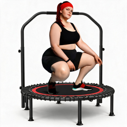 40" Trampoline with Resistance Ropes,Fitness Foldable Mini Trampoline Max Load 450lbs, 4-Level Height-Adjustable Foam Handle,Indoor/Outdoor Rebounder for Adults