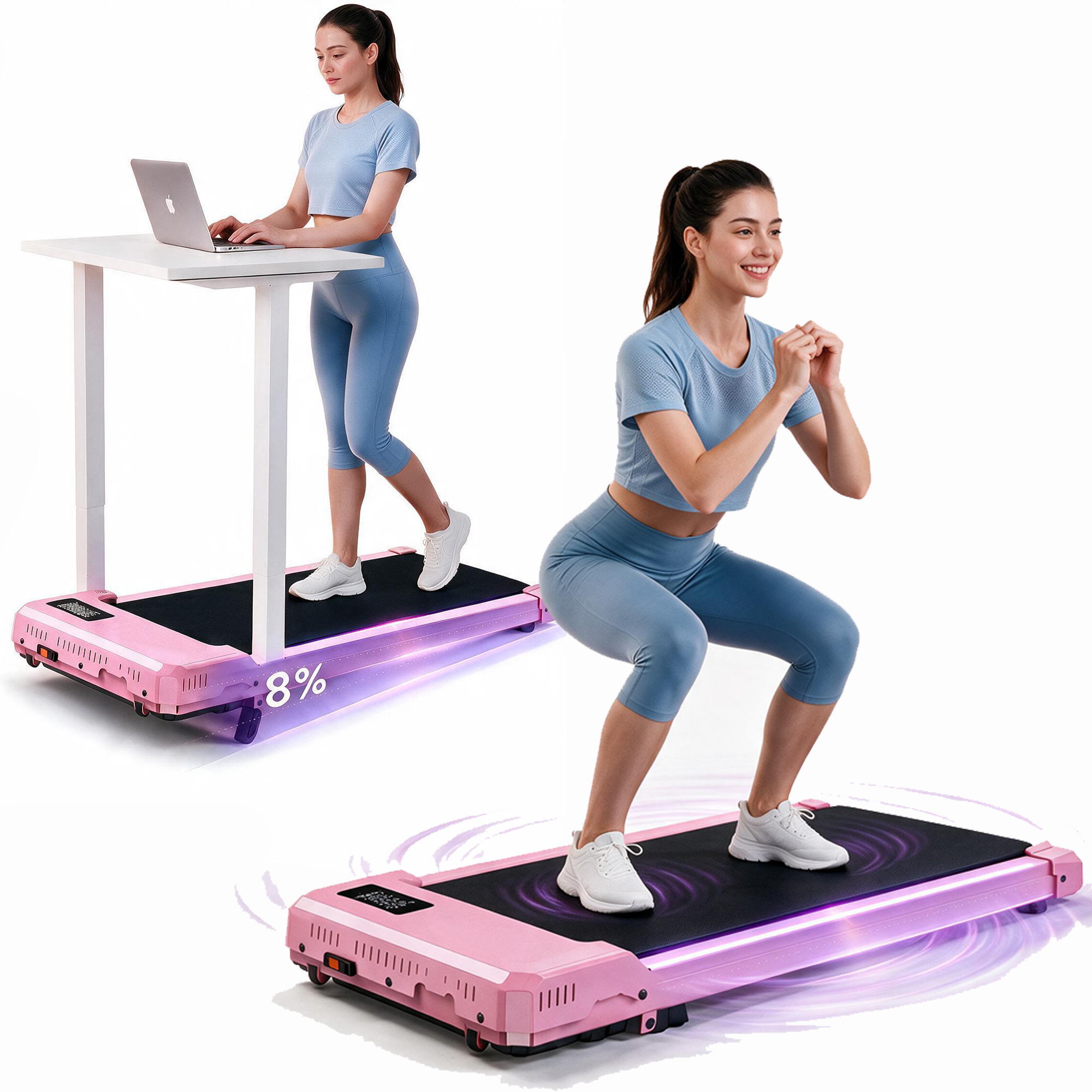 Walking Pad with 8% Manual Incline & Vibration Modes, 2.5HP Under Desk Treadmill for Home Office,300 lbs Capacity Portable Treadmill with Remote Control & LED Display, Ultra Quiet Space-Saving