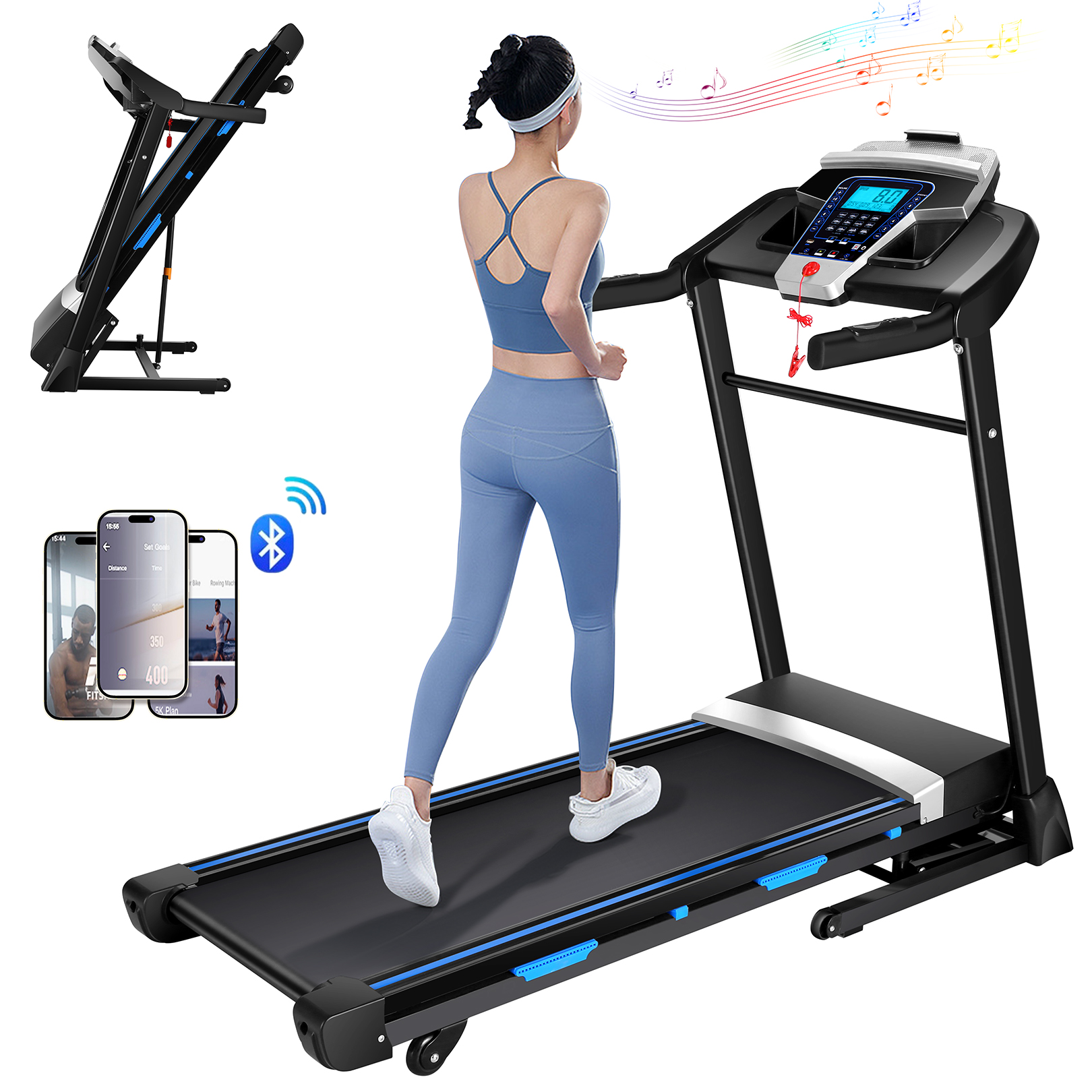 Simpfree 17'' Folding Treadmill with 15-Level Auto Incline 9.0 mph Speed 12 Preset Program, Strong 3.25HP Motor Running Machine for Cardio Fitness