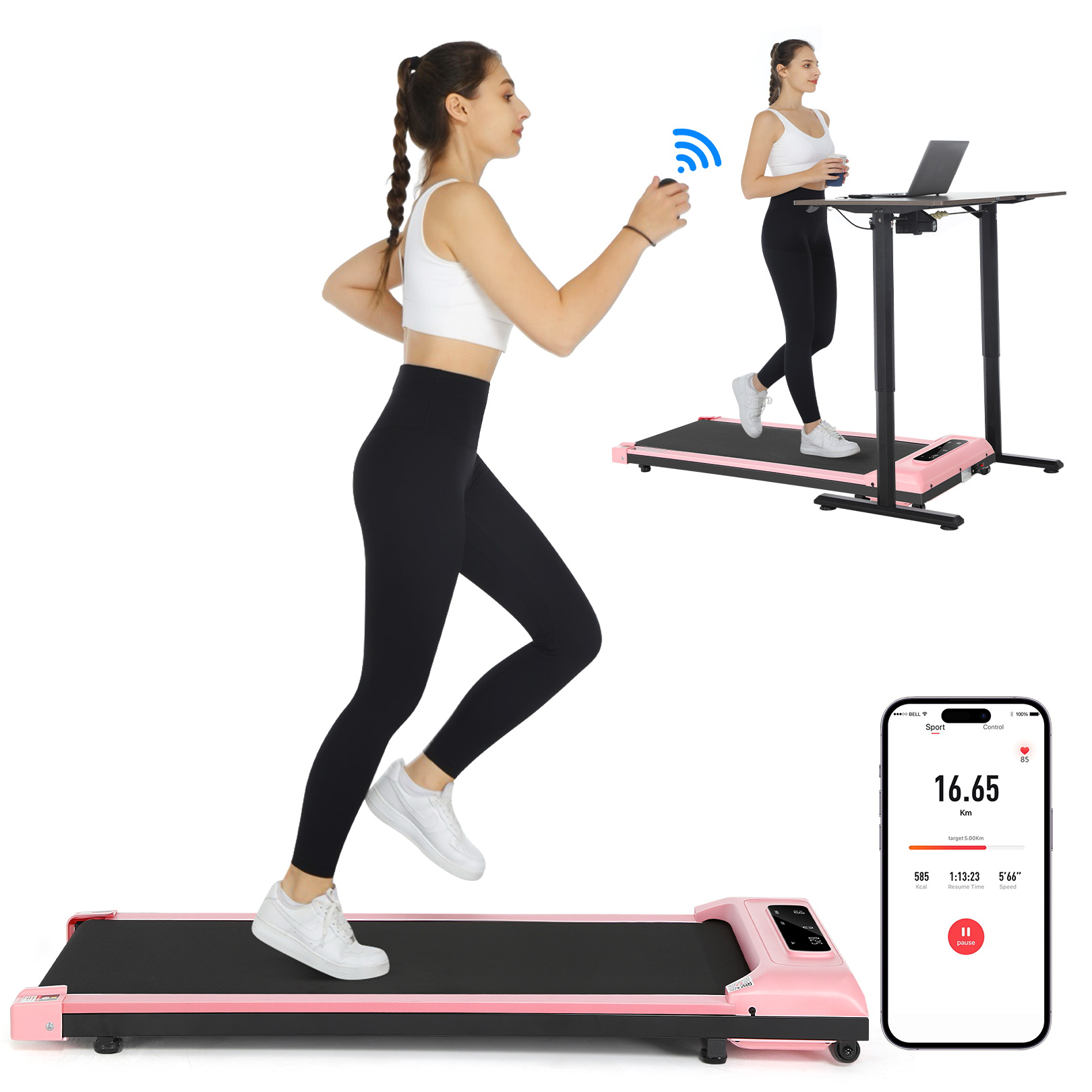 2.5HP Walking Pad Treadmill for Home,Smart App,Remote Control, LCD Display, Protable Space-Saving Treadmill for Jogging Walking Running with 300 lbs Weight Capacity