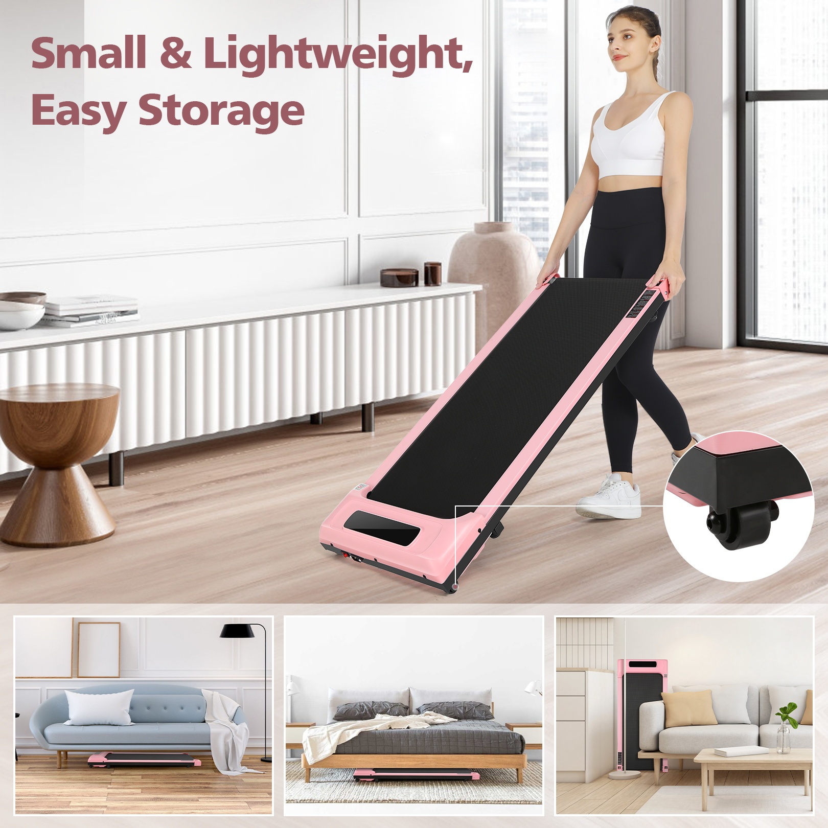 2.5HP Walking Pad Treadmill for Home,Smart App,Remote Control, LCD Display, Protable Space-Saving Treadmill for Jogging Walking Running with 300 lbs Weight Capacity