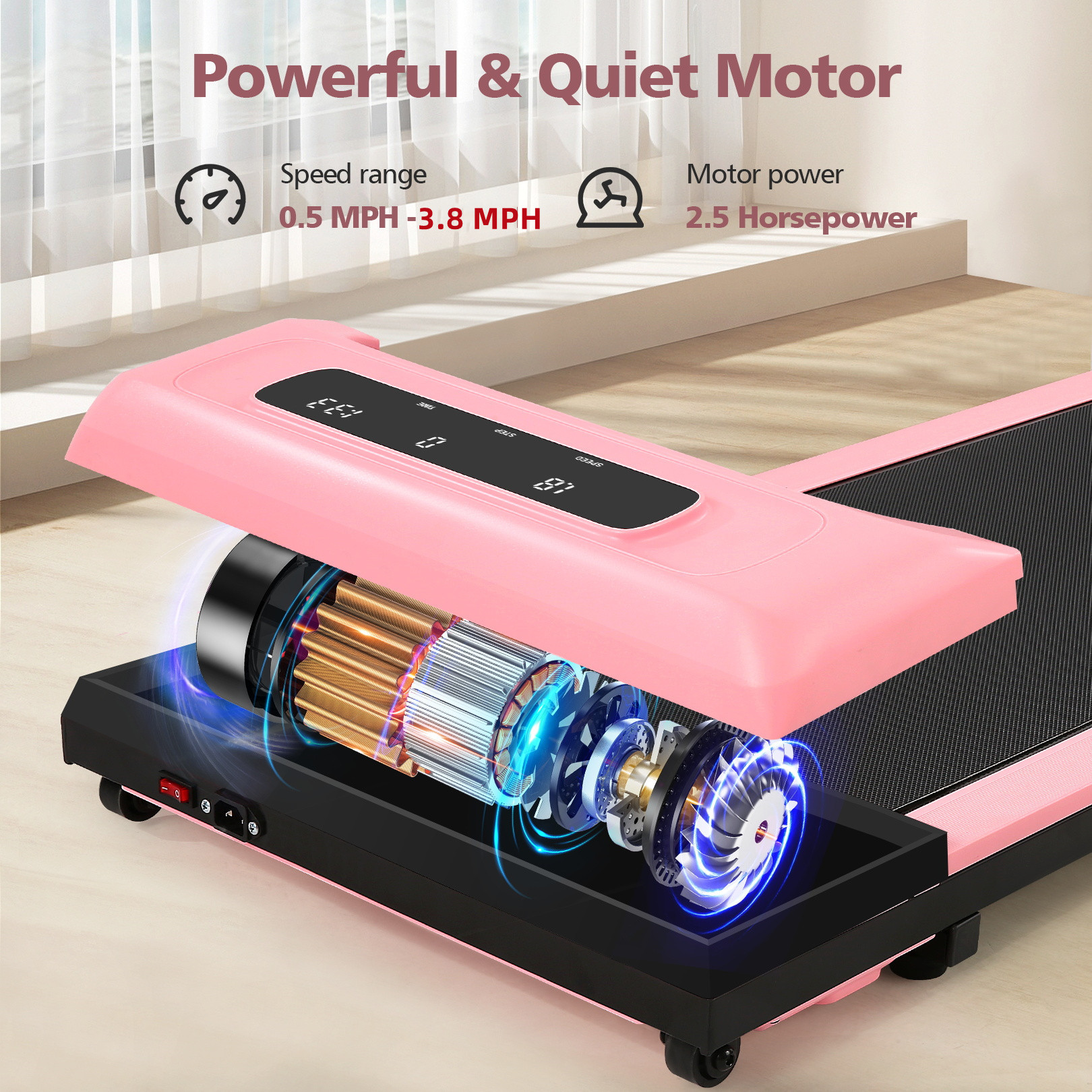 2.5HP Walking Pad Treadmill for Home,Smart App,Remote Control, LCD Display, Protable Space-Saving Treadmill for Jogging Walking Running with 300 lbs Weight Capacity