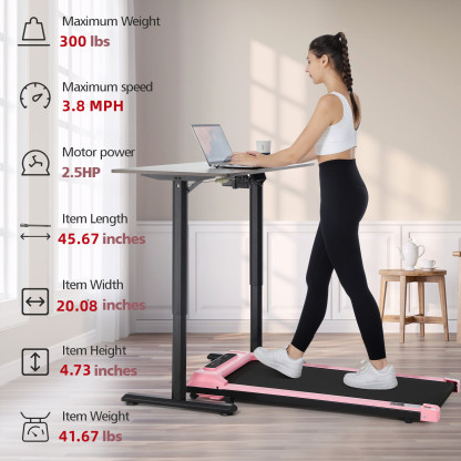 2.5HP Walking Pad Treadmill for Home,Smart App,Remote Control, LCD Display, Protable Space-Saving Treadmill for Jogging Walking Running with 300 lbs Weight Capacity
