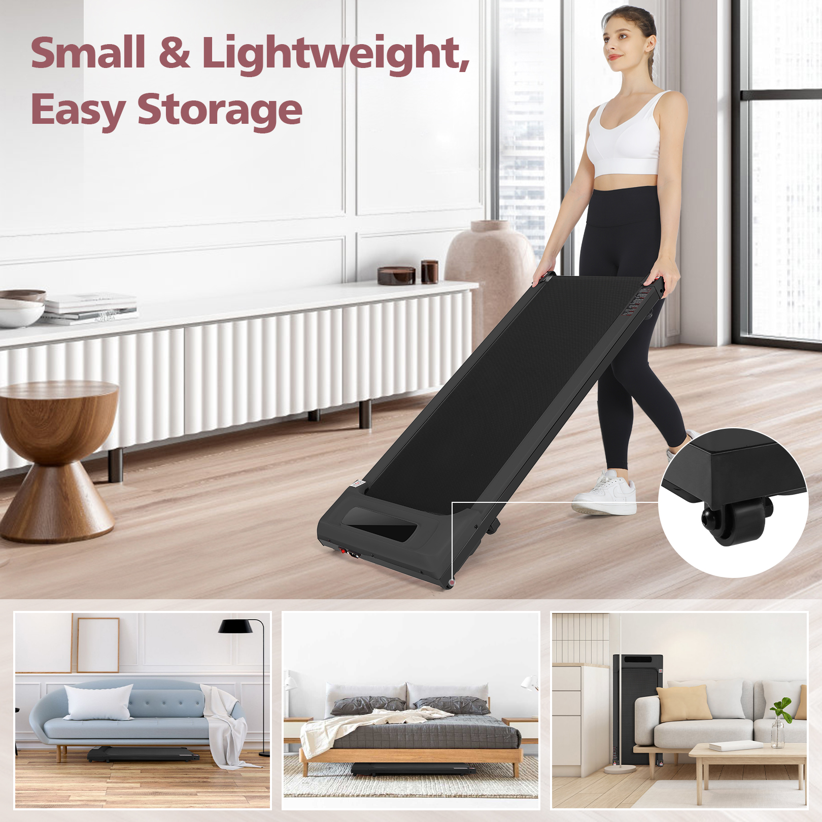 2.5HP Walking Pad Treadmill for Home,Smart App,Remote Control, LCD Display, Protable Space-Saving Treadmill for Jogging Walking Running with 300 lbs Weight Capacity