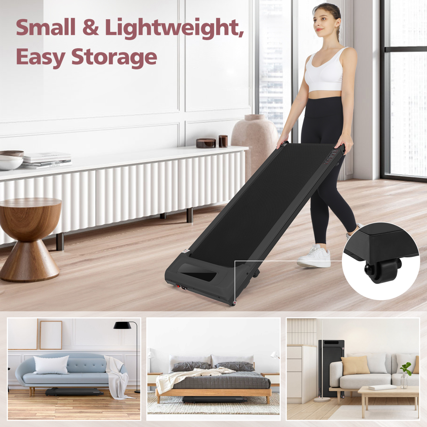 2.5HP Walking Pad Treadmill for Home,Smart App,Remote Control, LCD Display, Protable Space-Saving Treadmill for Jogging Walking Running with 300 lbs Weight Capacity