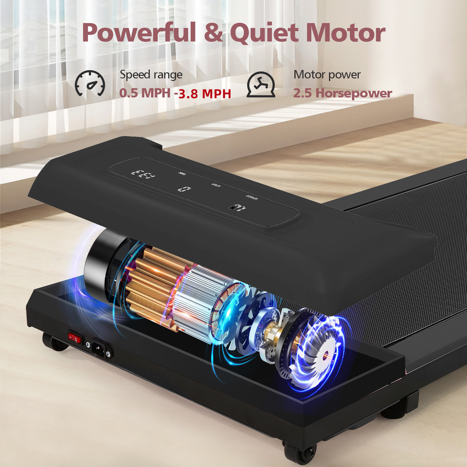 2.5HP Walking Pad Treadmill for Home,Smart App,Remote Control, LCD Display, Protable Space-Saving Treadmill for Jogging Walking Running with 300 lbs Weight Capacity