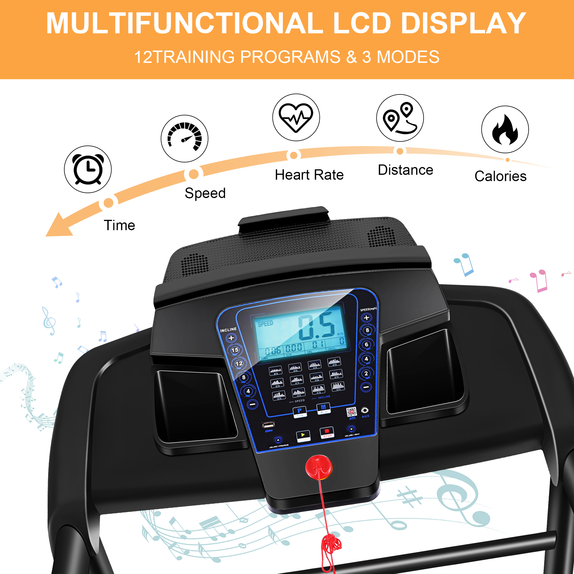 Simpfree 3.25 HP Treadmill with Auto Incline 17In Wide Runing Belt, 9MPH Speed and 12 Preset Programs for Home Gym Cardio Exercise,