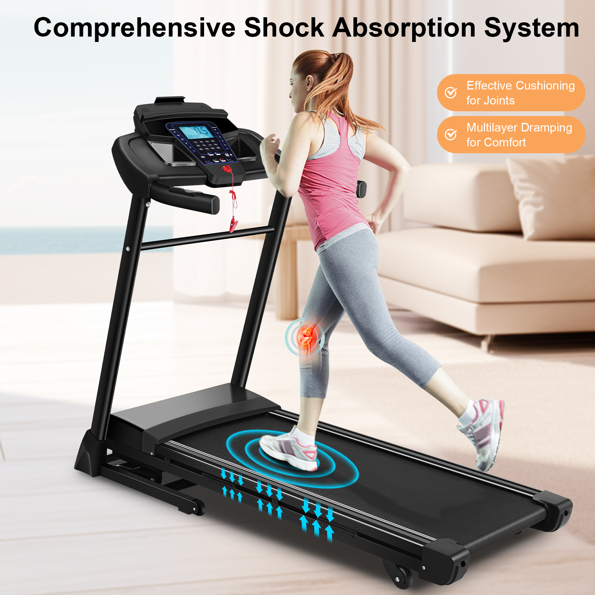 Simpfree 3.25 HP Treadmill with Auto Incline 17In Wide Runing Belt, 9MPH Speed and 12 Preset Programs for Home Gym Cardio Exercise,