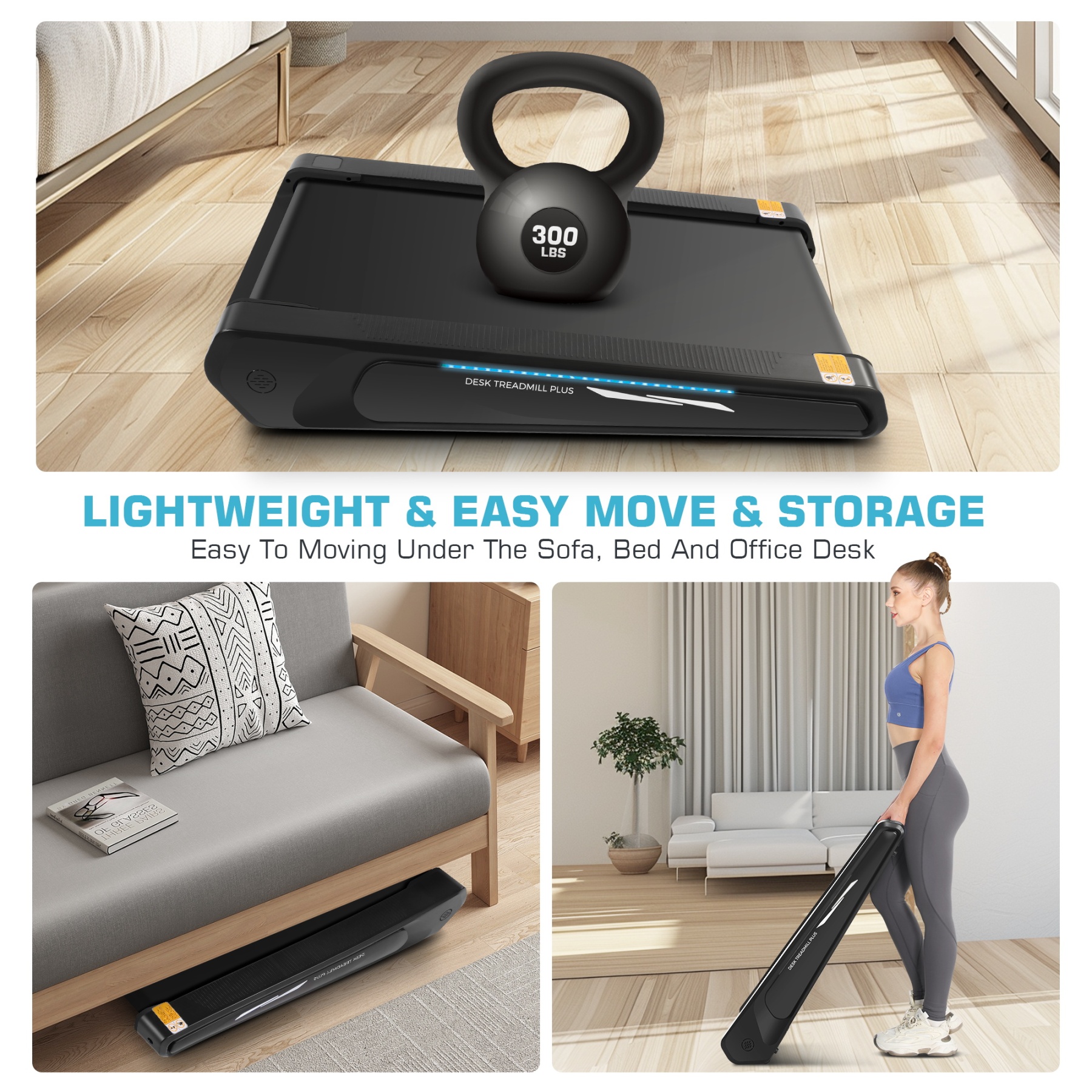 Simpfree Smallest Walking Pad with Incline,2.5HP Under Desk Treadmill,300lbs Weight Capacity Compact Mini Treadmill,Smart Remote Control | LED Display | Cool Lighting