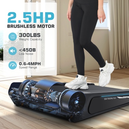 Simpfree Smallest Walking Pad with Incline,2.5HP Under Desk Treadmill,300lbs Weight Capacity Compact Mini Treadmill,Smart Remote Control | LED Display | Cool Lighting