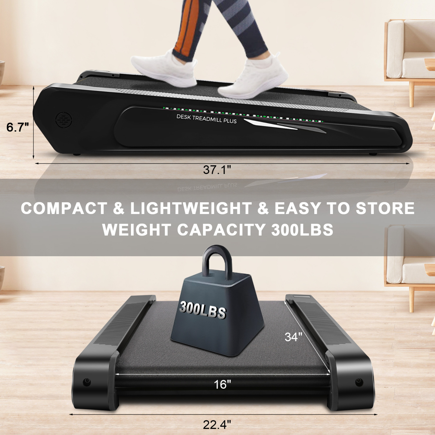 Simpfree Smallest Walking Pad with Incline,2.5HP Under Desk Treadmill,300lbs Weight Capacity Compact Mini Treadmill,Smart Remote Control | LED Display | Cool Lighting