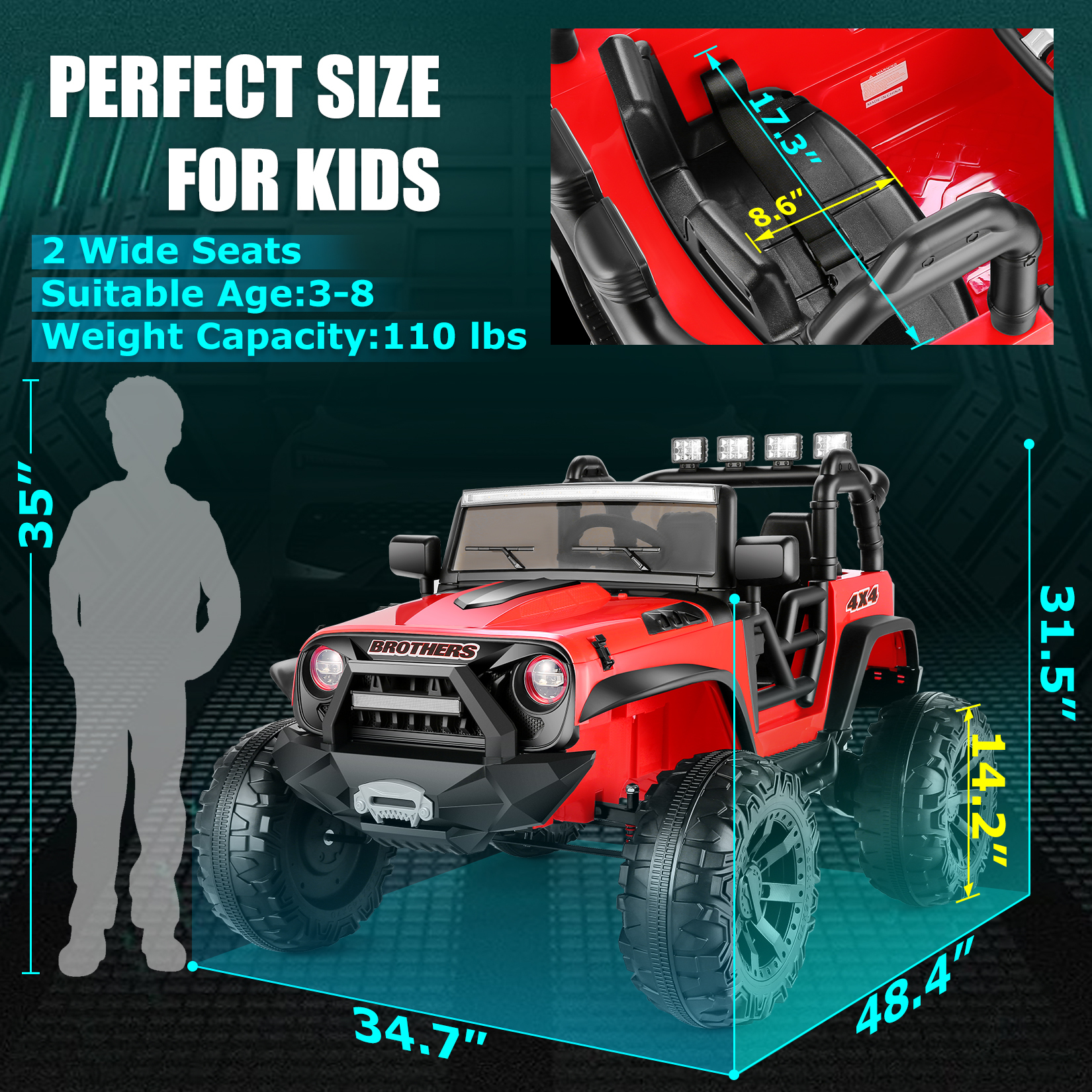 Hikole 24V 2 Seater Ride on Car Truck