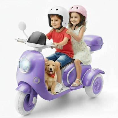 Hikole 12V Kids Electric Motorcycle, 2 Seater 3 Wheels Moped