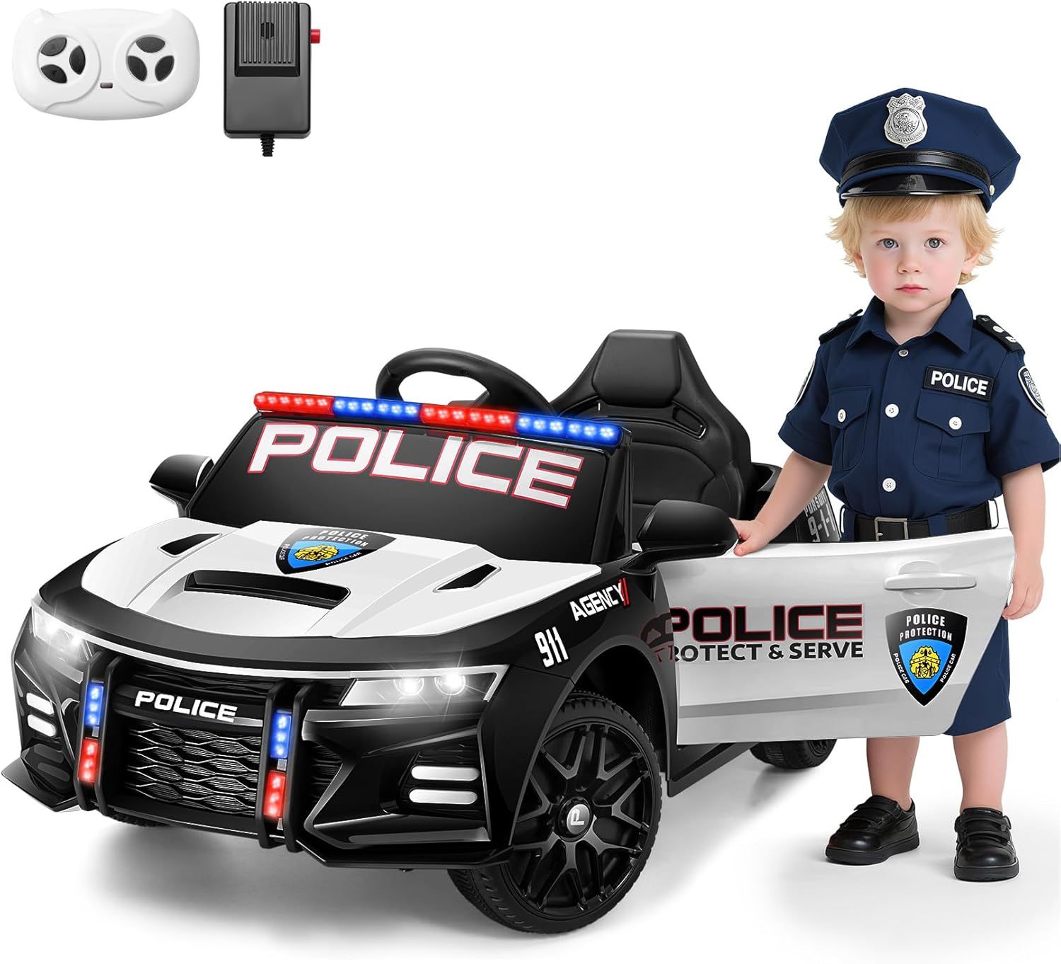Hikole Electric Ride on Police Car for Kids with Remote Control