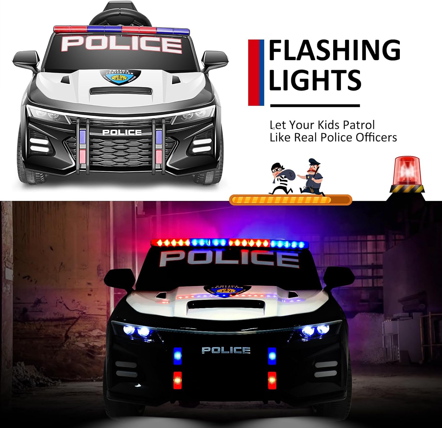 Hikole Electric Ride on Police Car for Kids with Remote Control