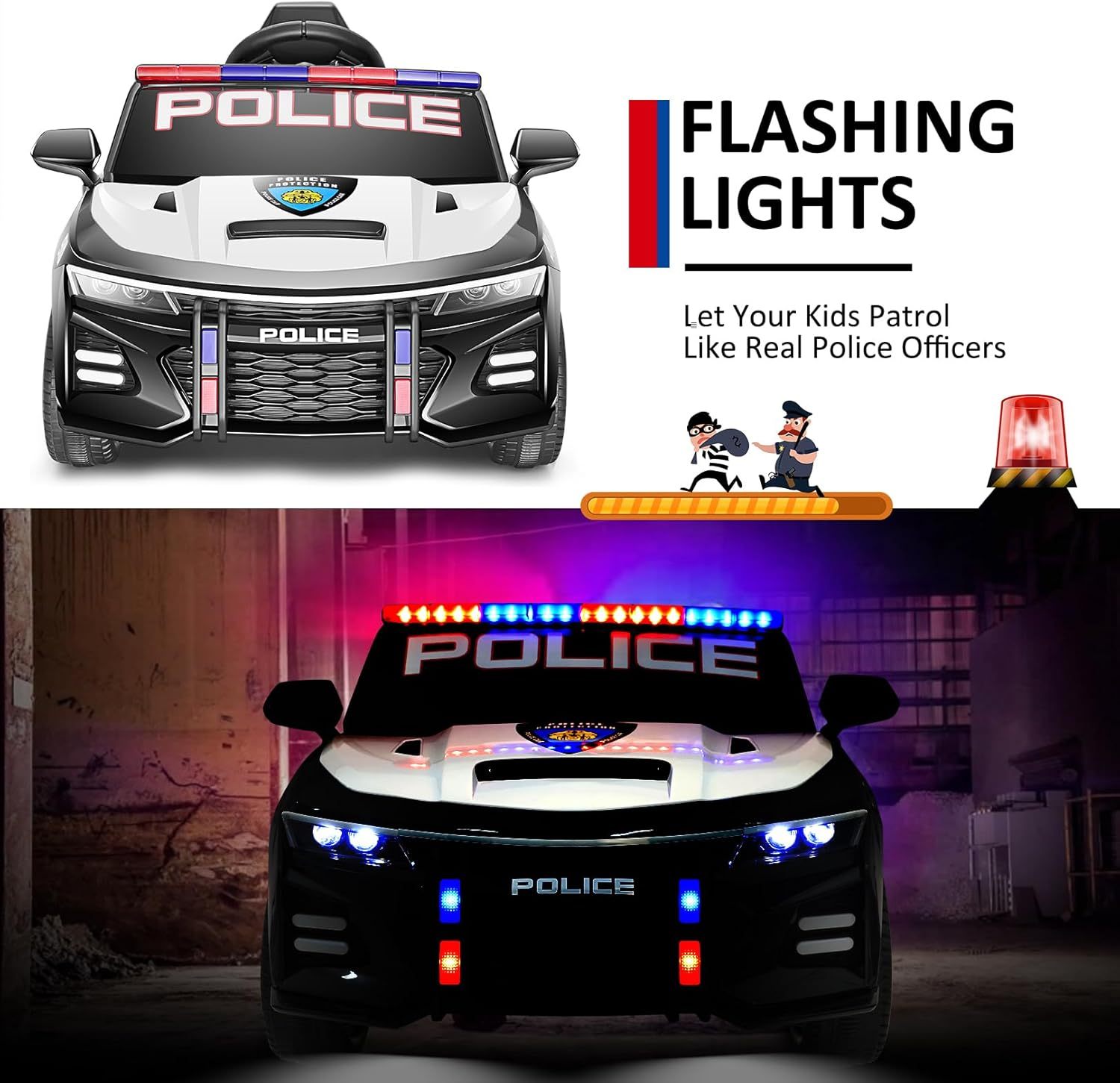 Hikole Electric Ride on Police Car for Kids with Remote Control