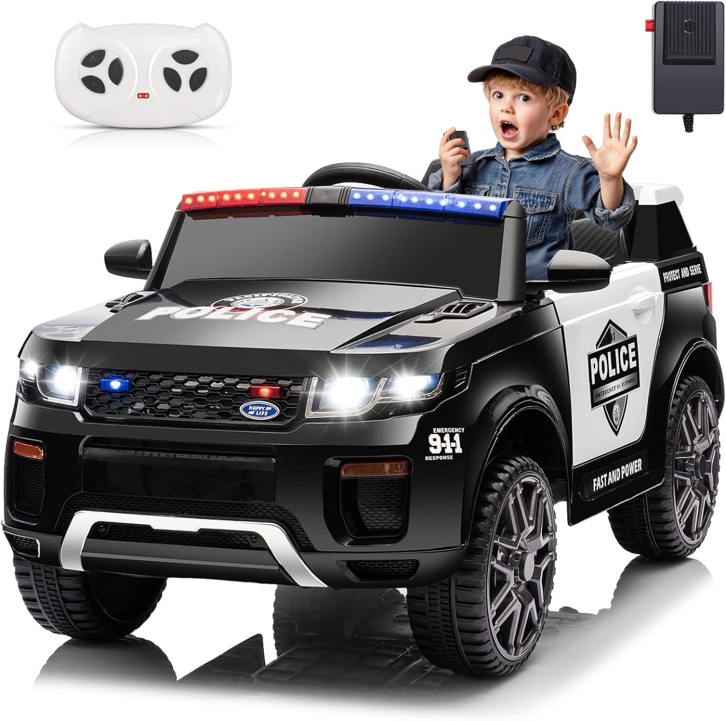 Hikole 12 Volt Electric Police Car with Remote Control, Battery Operated Kids Cop Cars