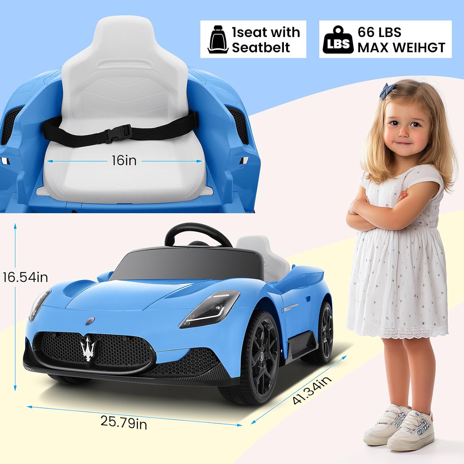 Hikole 12V Kids Ride on Car, Battery Powered Electric Car for Boy Girl-Hikole