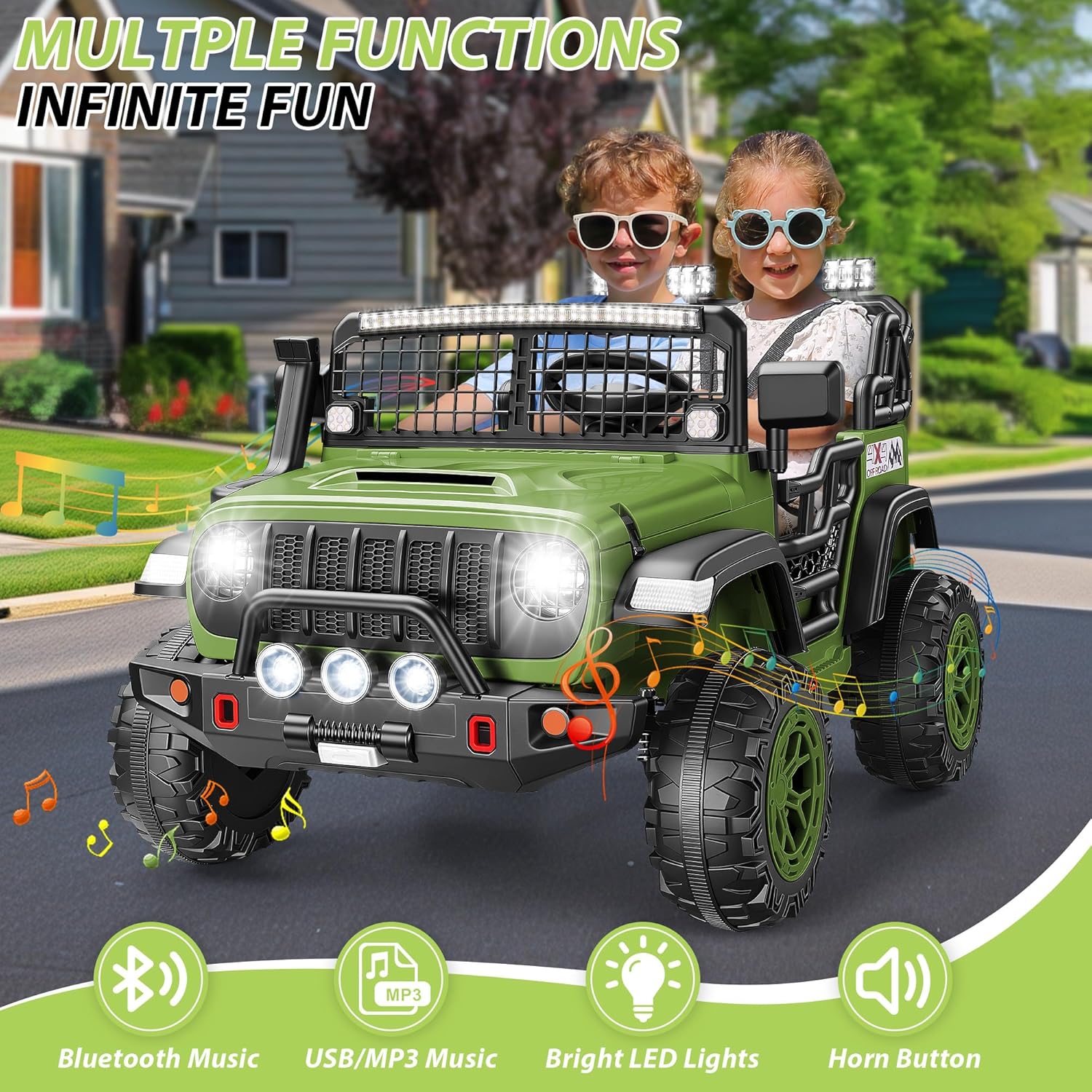 Hikole 24V 2 Seater Electric Ride on Truck Car for Kids 4-8, Remote Control