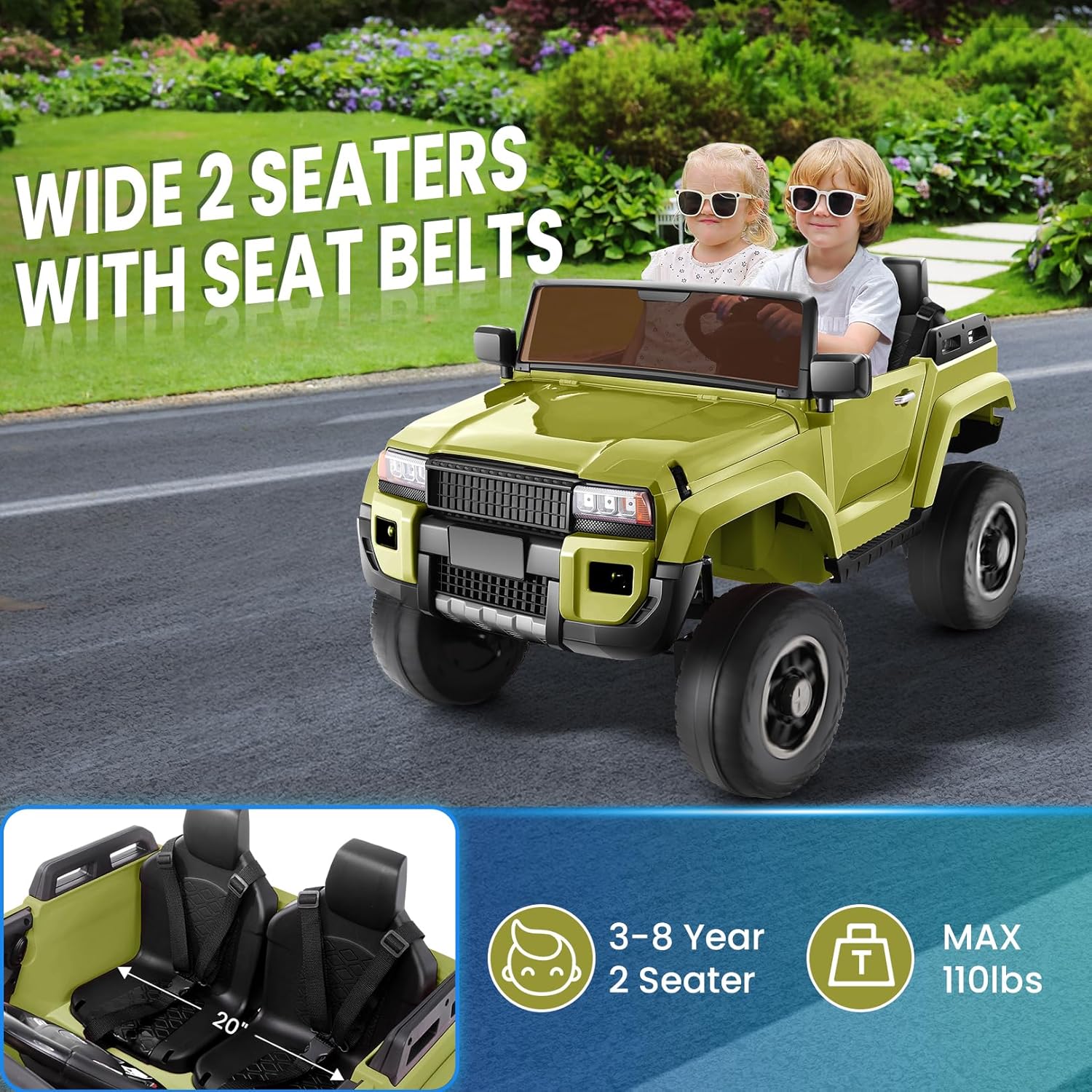 Hikole 2 Seater Ride on Car Truck for Kids, 24V Battery Powered Car-Hikole