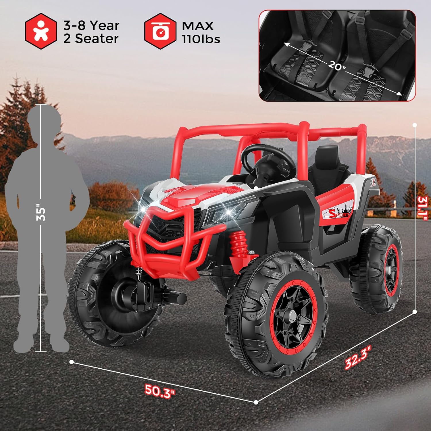 Hikole 2 Seater Ride on Car Truck for Kids, 24V Ride On Toys for Big Kids w/Remote Control